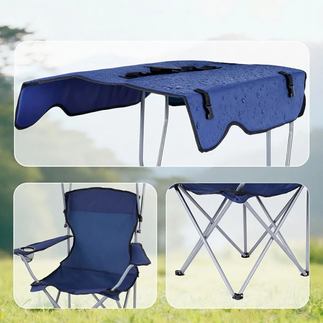 7 Weisshorn Camping Chair With Canopy Folding Outdoor Portable Seat Lightweight Beach Picnic Fishing Capacity 120KG - Blue, 7 of 7
