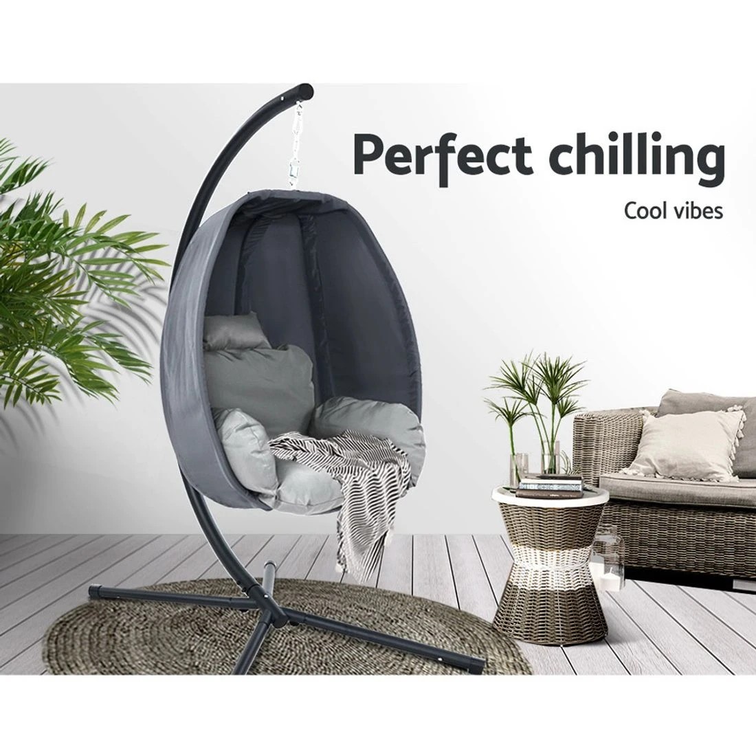 4 Gardeon Outdoor Egg Swing Chair Patio Furniture Pod Stand Canopy Foldable - Grey, 4 of 7