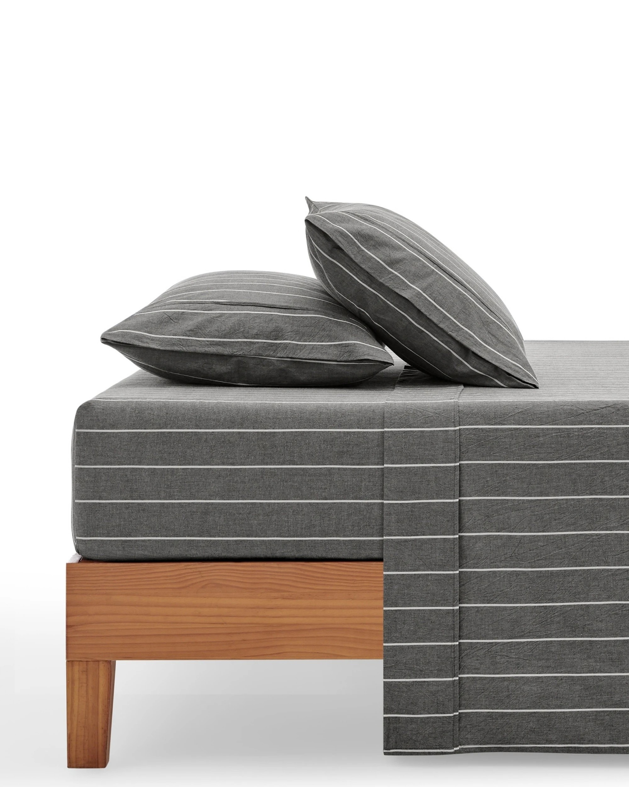 1 Dreamaker Rumi Stripe Washed Cotton Sheet Set - King Bed - Graphite with White, 1 of 7