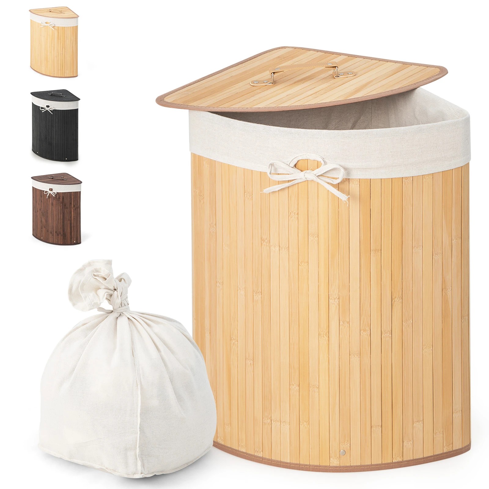 1 Costway 72L Bamboo Laundry Hamper Corner Storage Basket w/Lid - Natural, 1 of 5