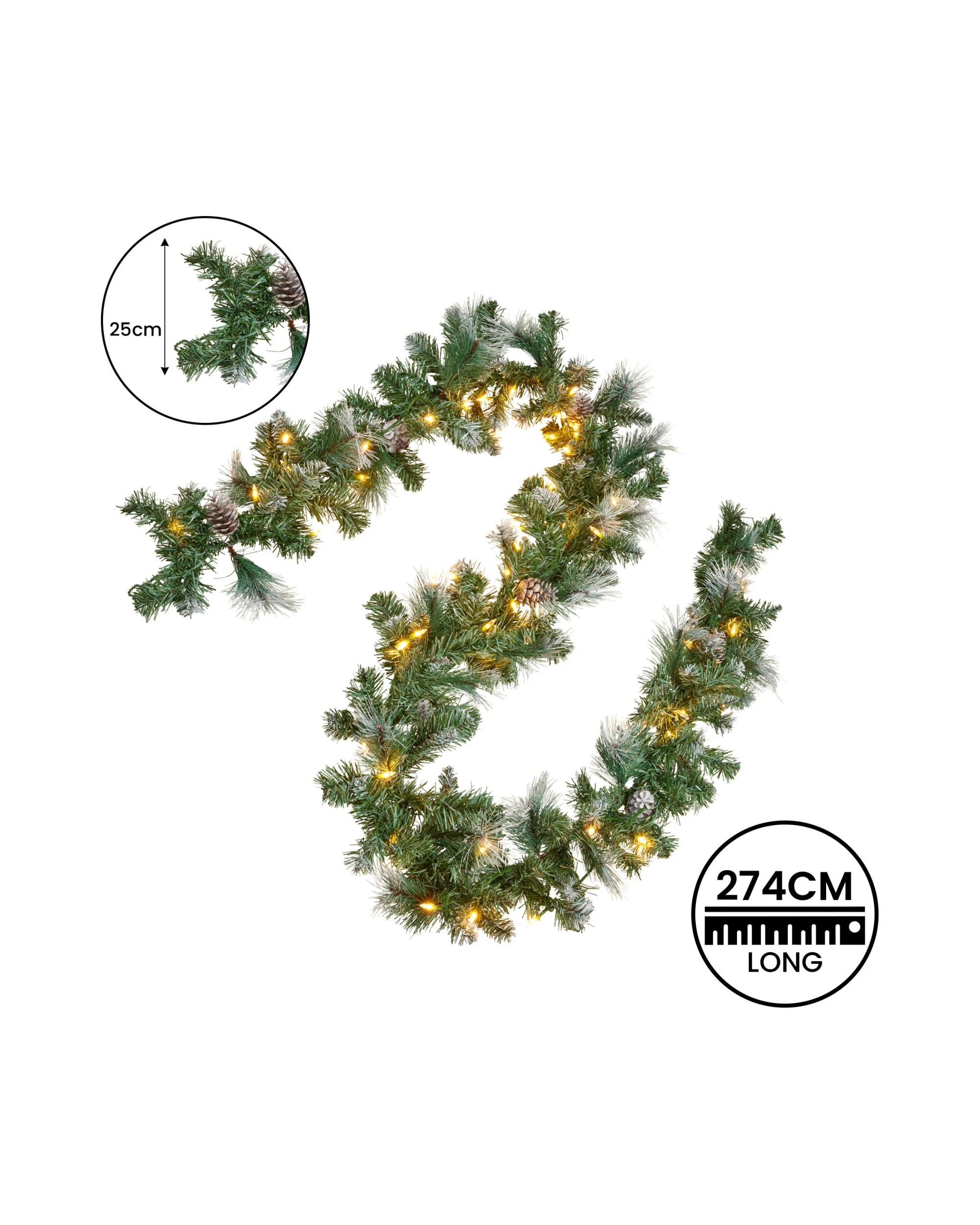4 Christabelle 2.7m Christmas Garland Bayville Pine Cones With Led Lights Tree Decoration Ornament, 4 of 5
