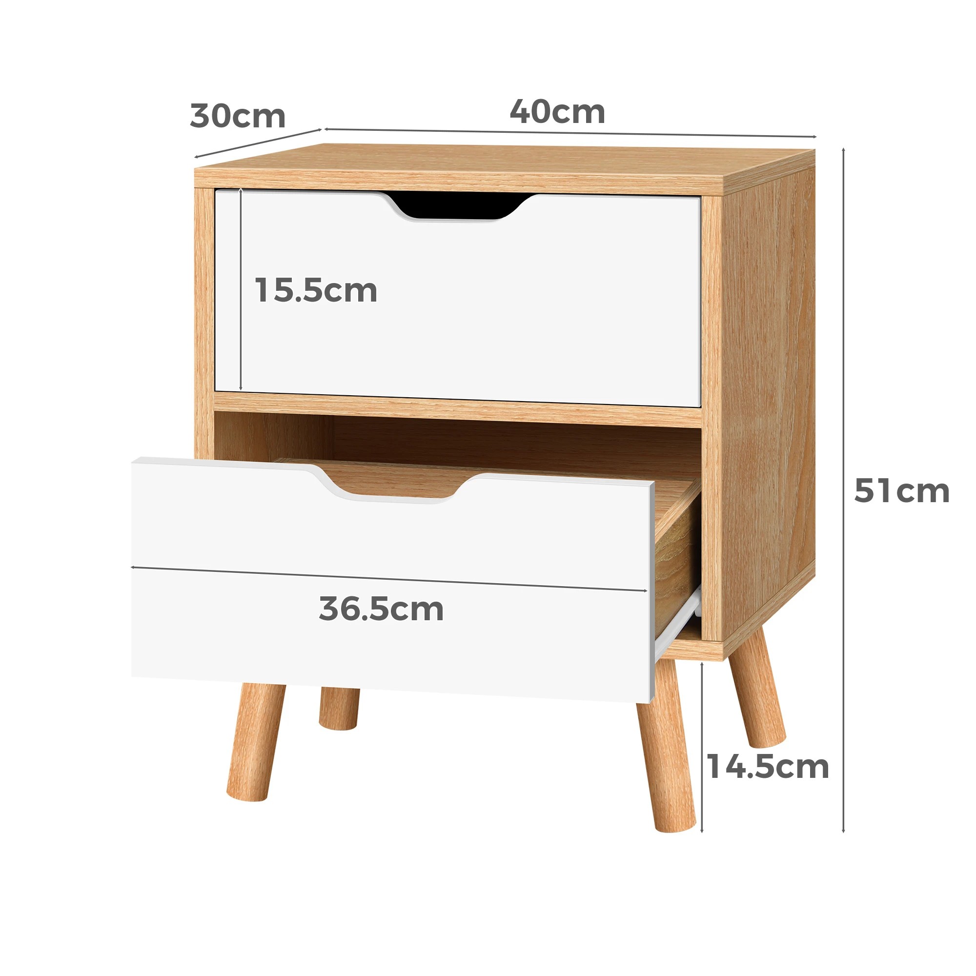 9 Alfordson Bedside Table Nightstand Side End Table 2 Storage Drawers - Oak, 9 of 10