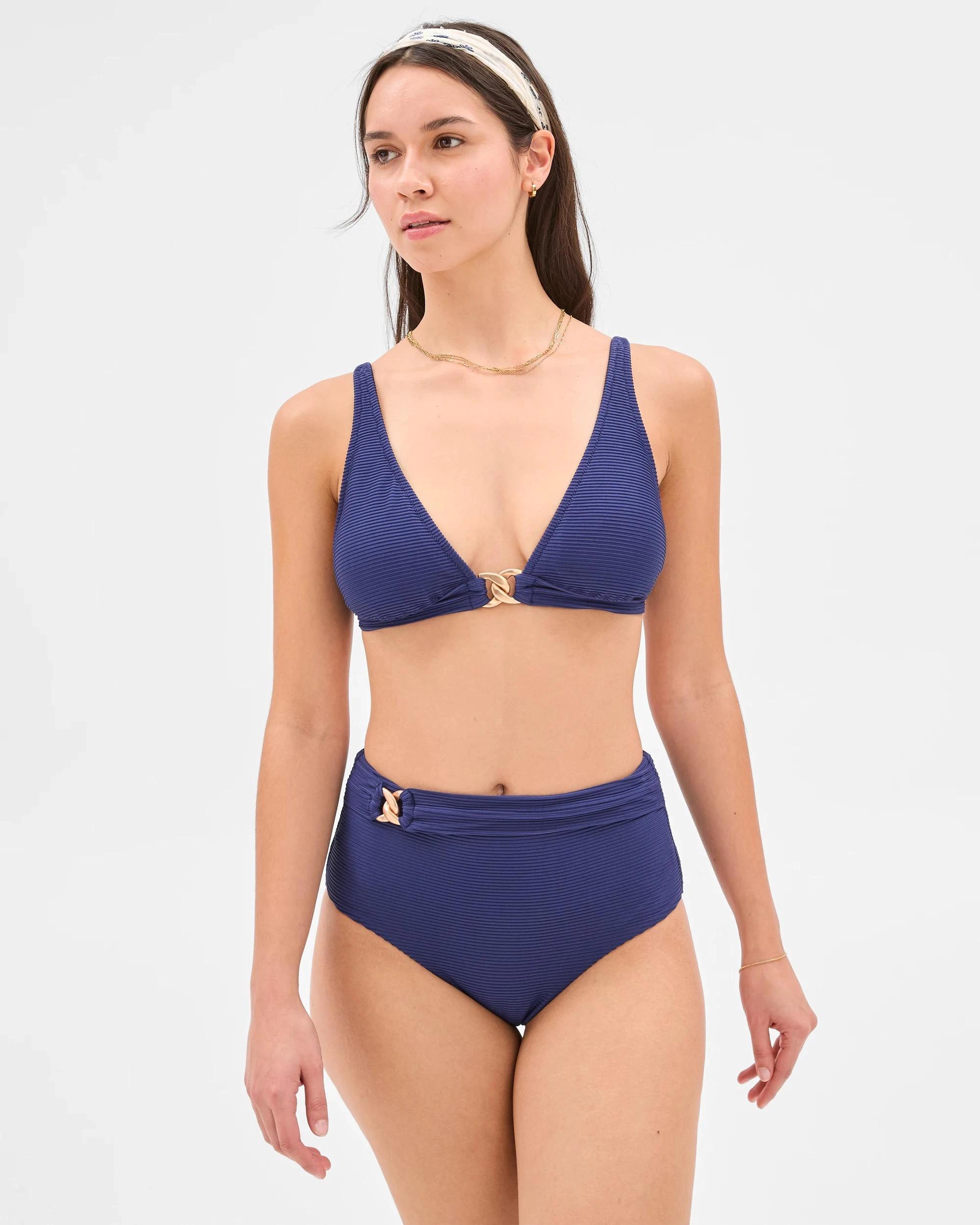 2 Target Resort Textured High Waisted Chain Link Bikini Bottoms FRENCH NAVY, 2 of 6