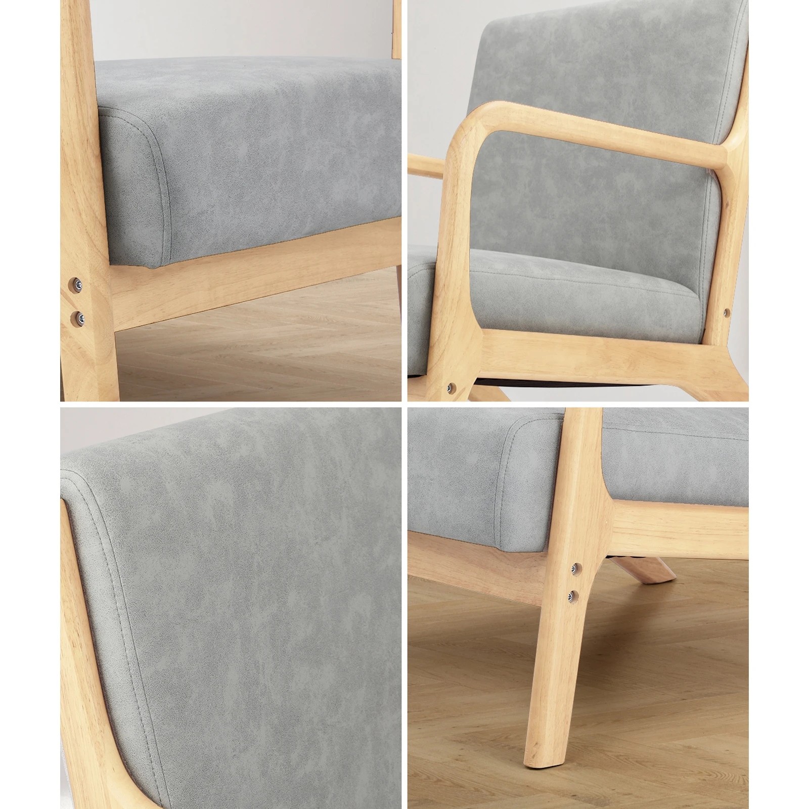 5 Oikiture 2X Armchair Lounge Chair Accent Armchairs Couches Sofa Wood Light - Grey, 5 of 10