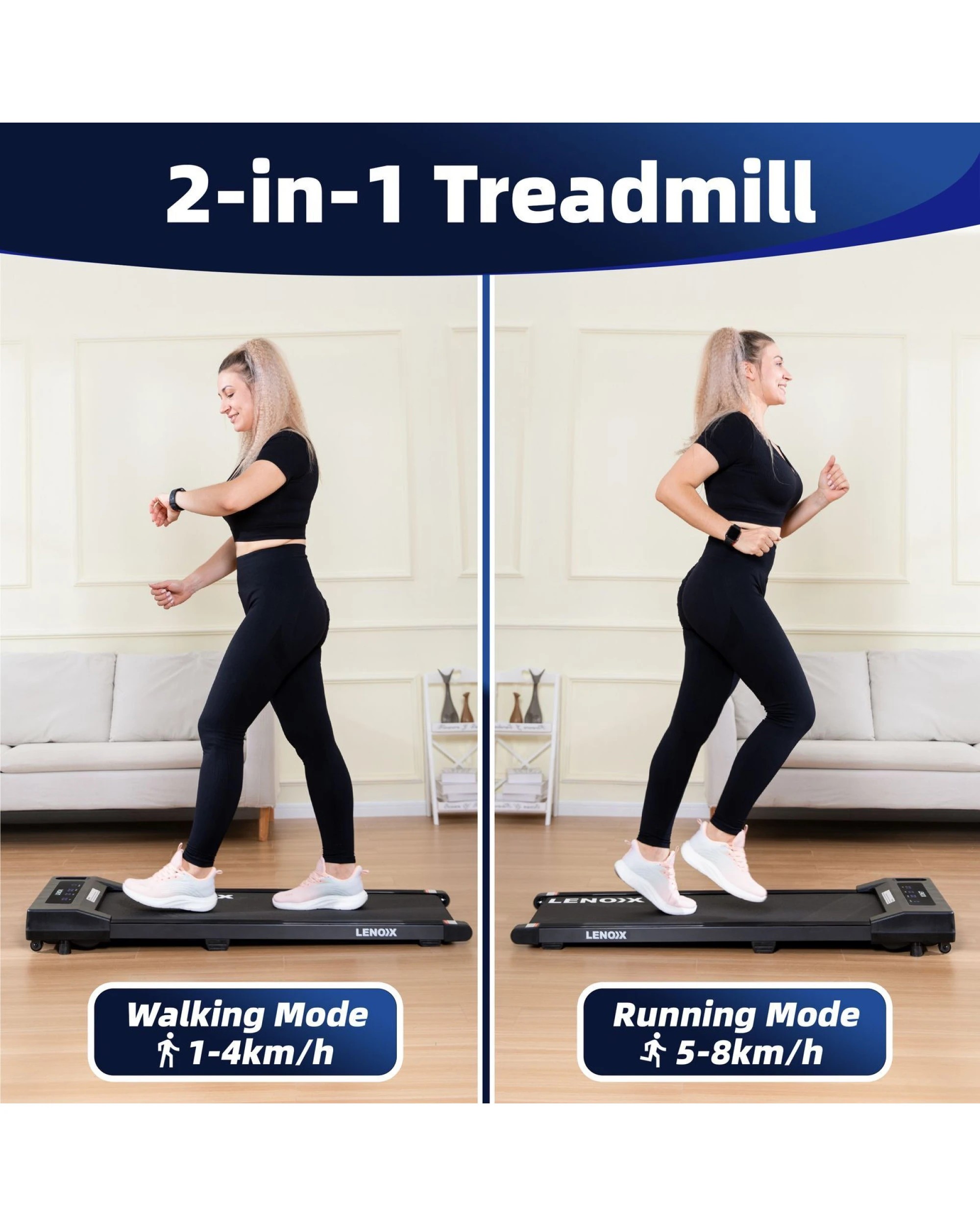 9 Lenoxx 1.5 HP 52cm Electric Walking Pad Treadmill with Remote Control and Display Screen, 9 of 10