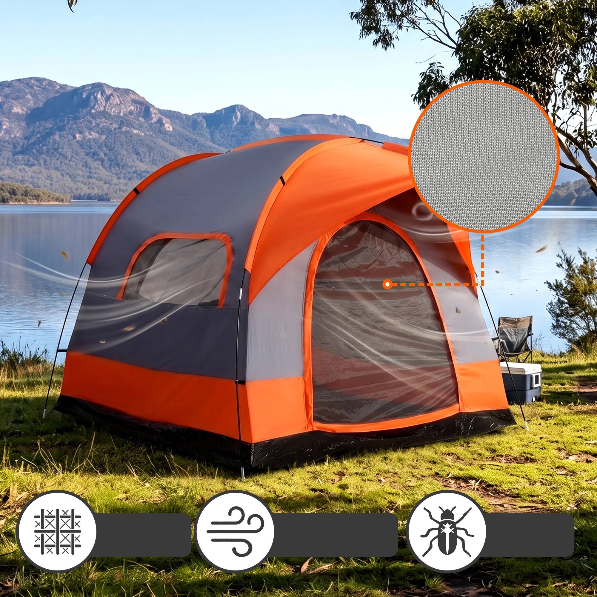 6 Weisshorn Camping Tent SUV Family Camping Car Tent 6-8 Person 250cm - Orange, 6 of 8