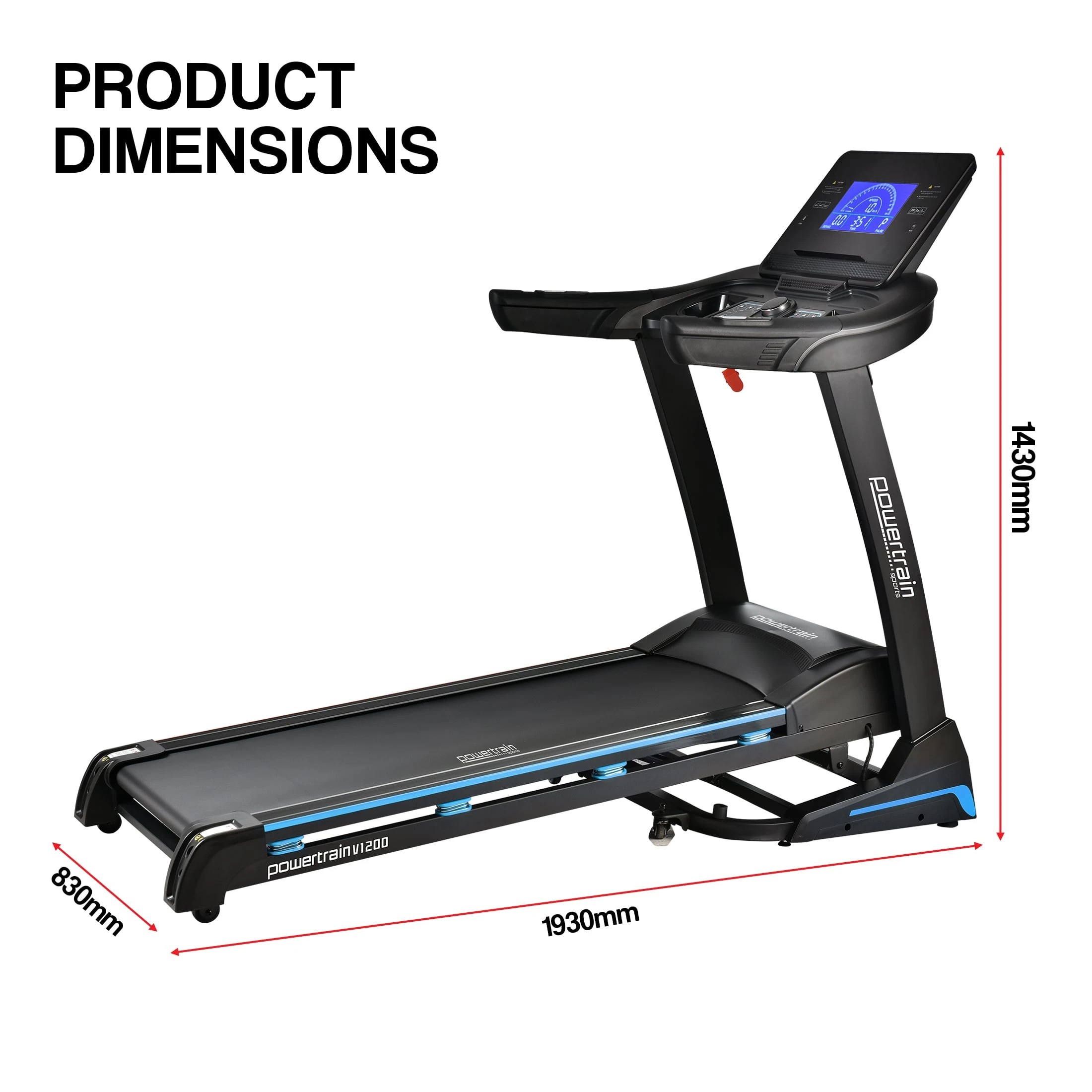 7 Powertrain V1200 Treadmill with Shock-Absorbing System Exercise Cardio Running Home Gym, 7 of 10