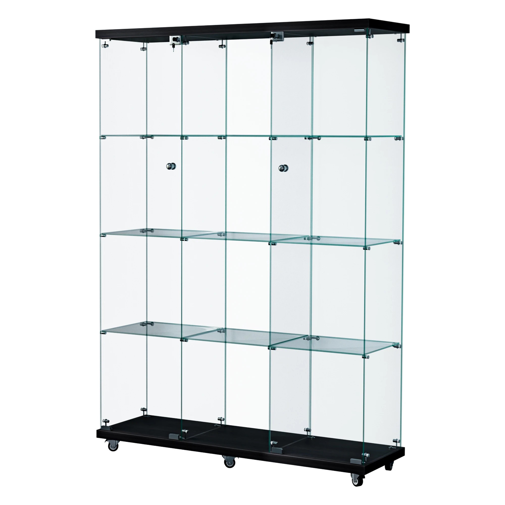 1 Stacked Glass Display Cabinet 4 Tier Lockable Wheeled Key Showcase Storage 169cm, 1 of 9