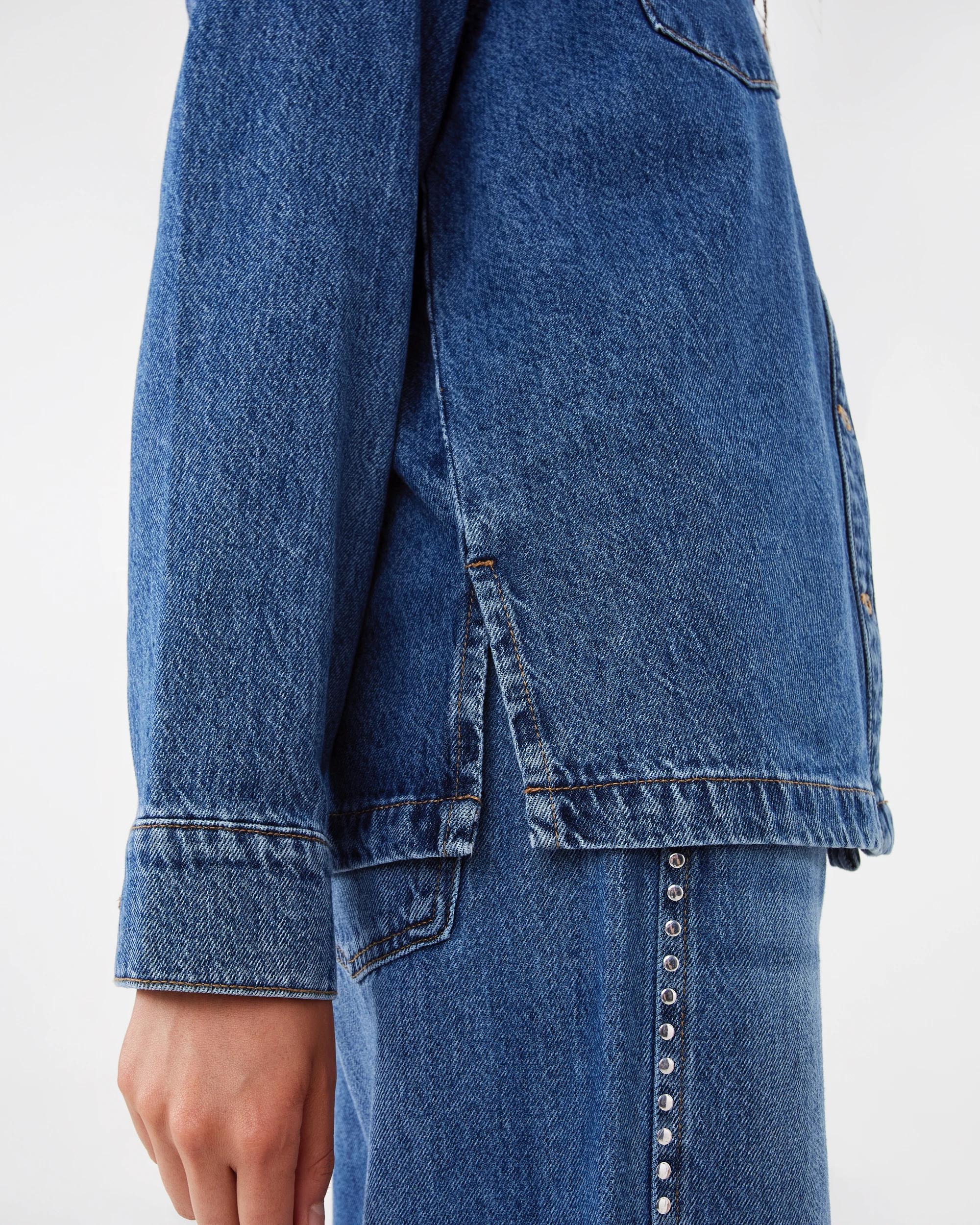 9 Long Sleeve Studded Denim Shirt Mid Wash, 9 of 9