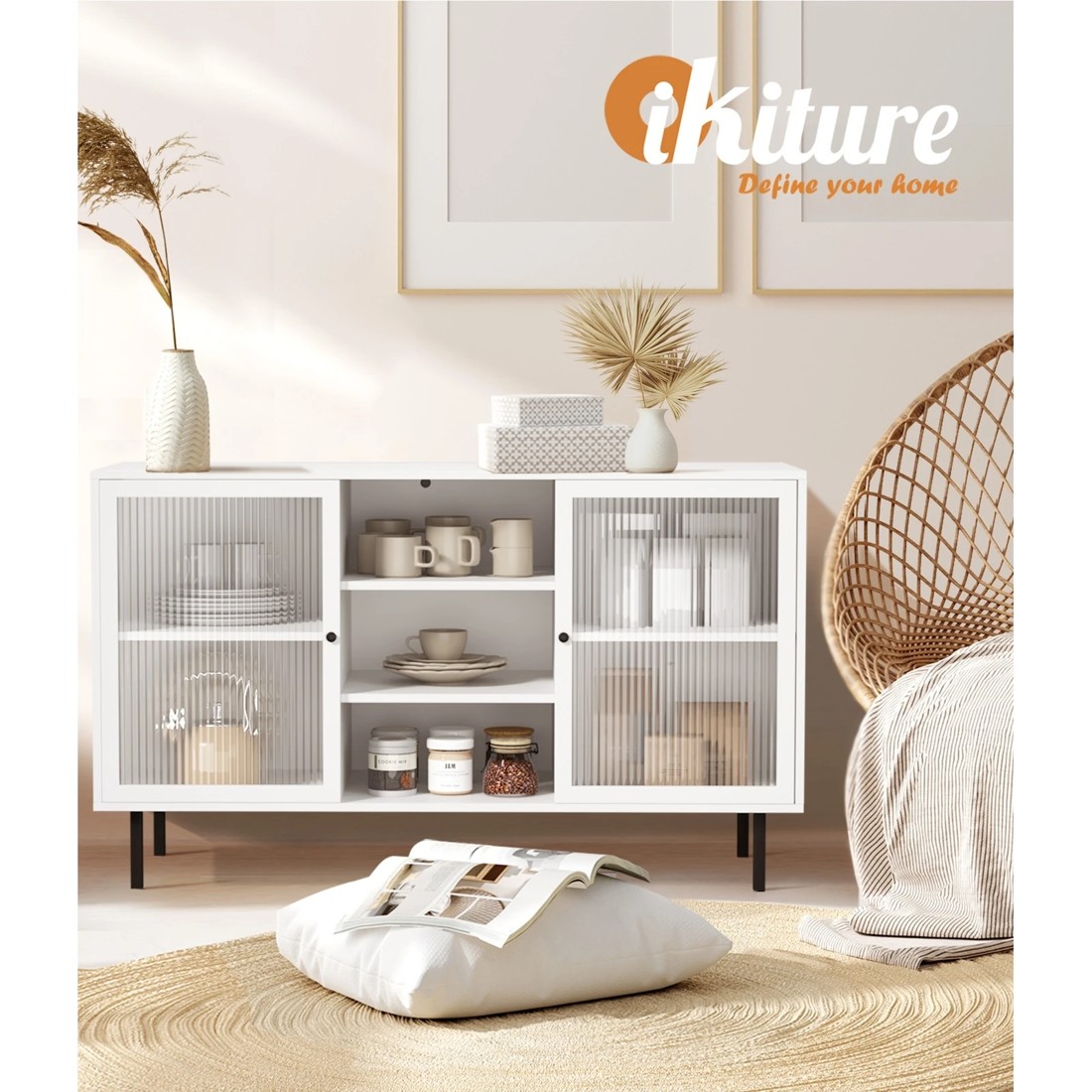 5 Oikiture Sideboard Buffet Glass Door
 - White, 5 of 10