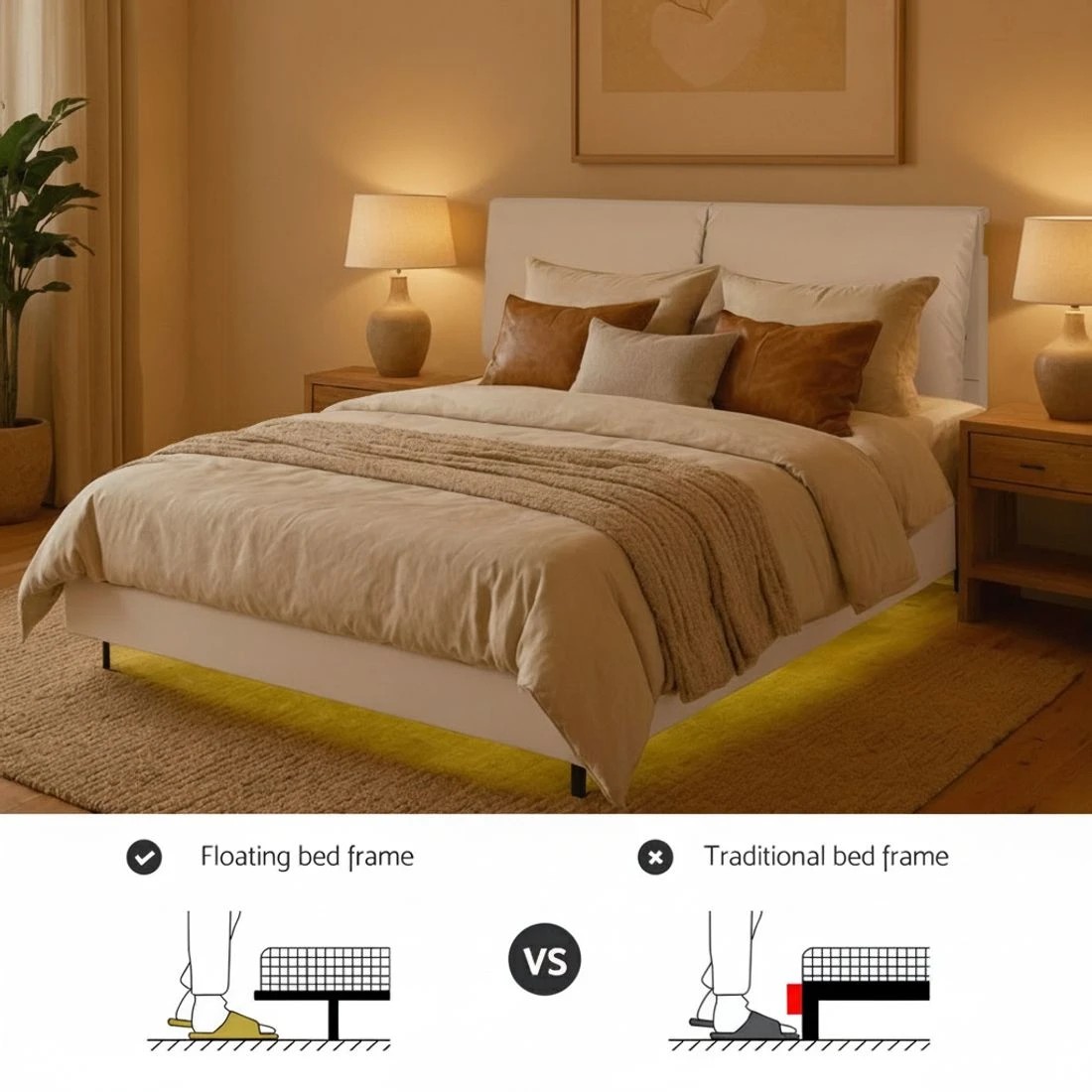 7 Artiss Queen Bed Frame RGB LED Floating Beds Adjustable Headboard - White, 7 of 9