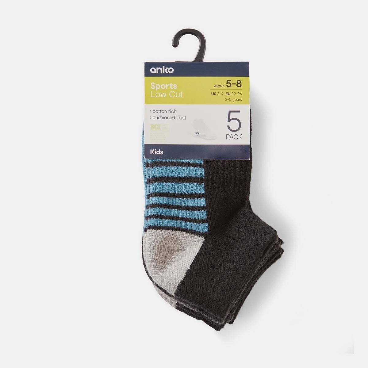 1 5 Pack Active Kids Low Cut Socks BLACK, 1 of 3