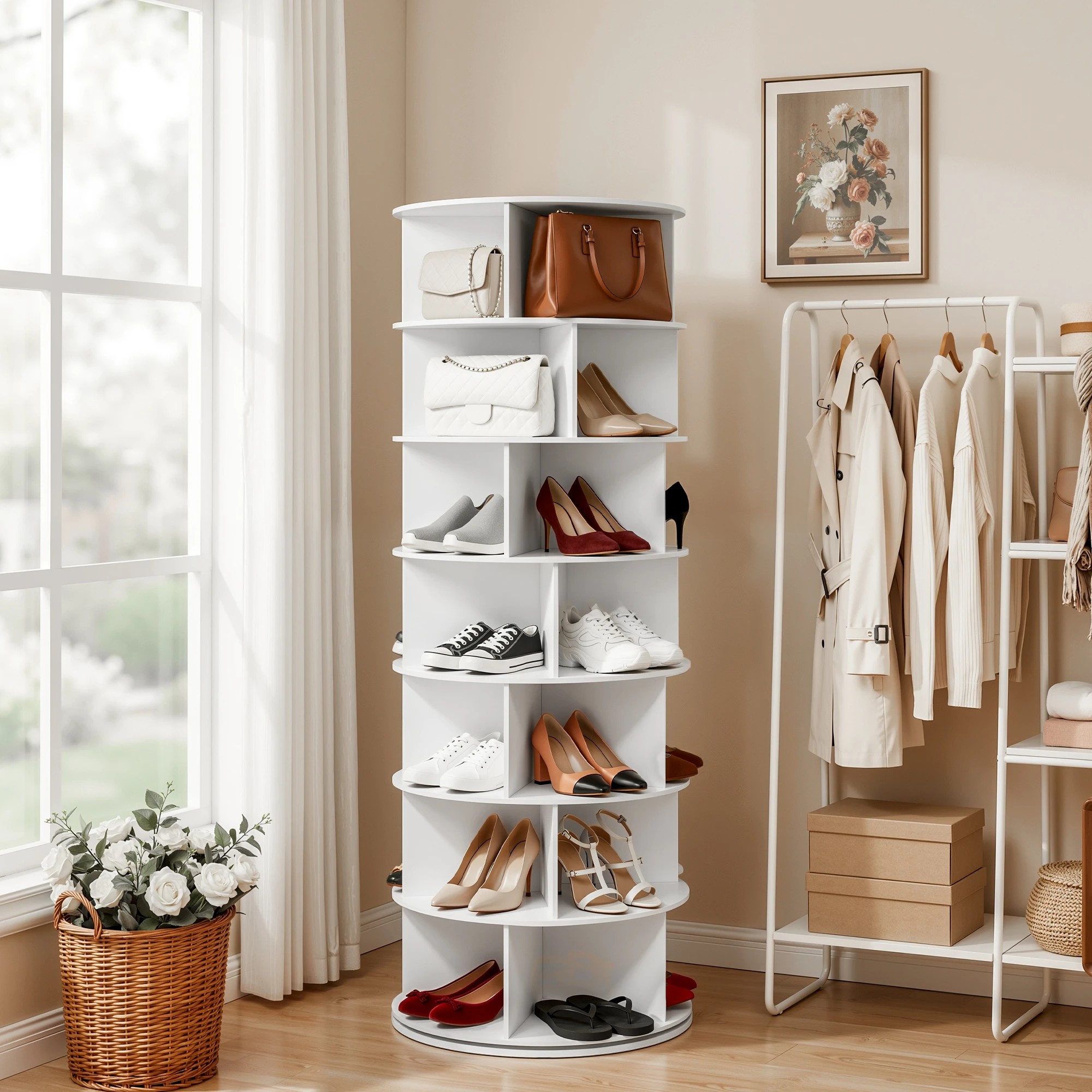 8 Artiss 7 Tier 360° Rotating Shoe Rack Storage Display Shelf - White, 8 of 8