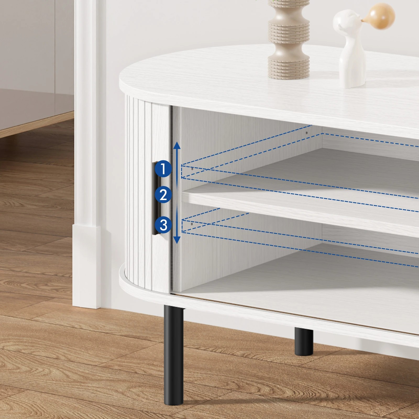 8 Alfordson Entertainment Unit TV Cabinet Stand 160cm Tambour Sliding Doors - White, 8 of 10