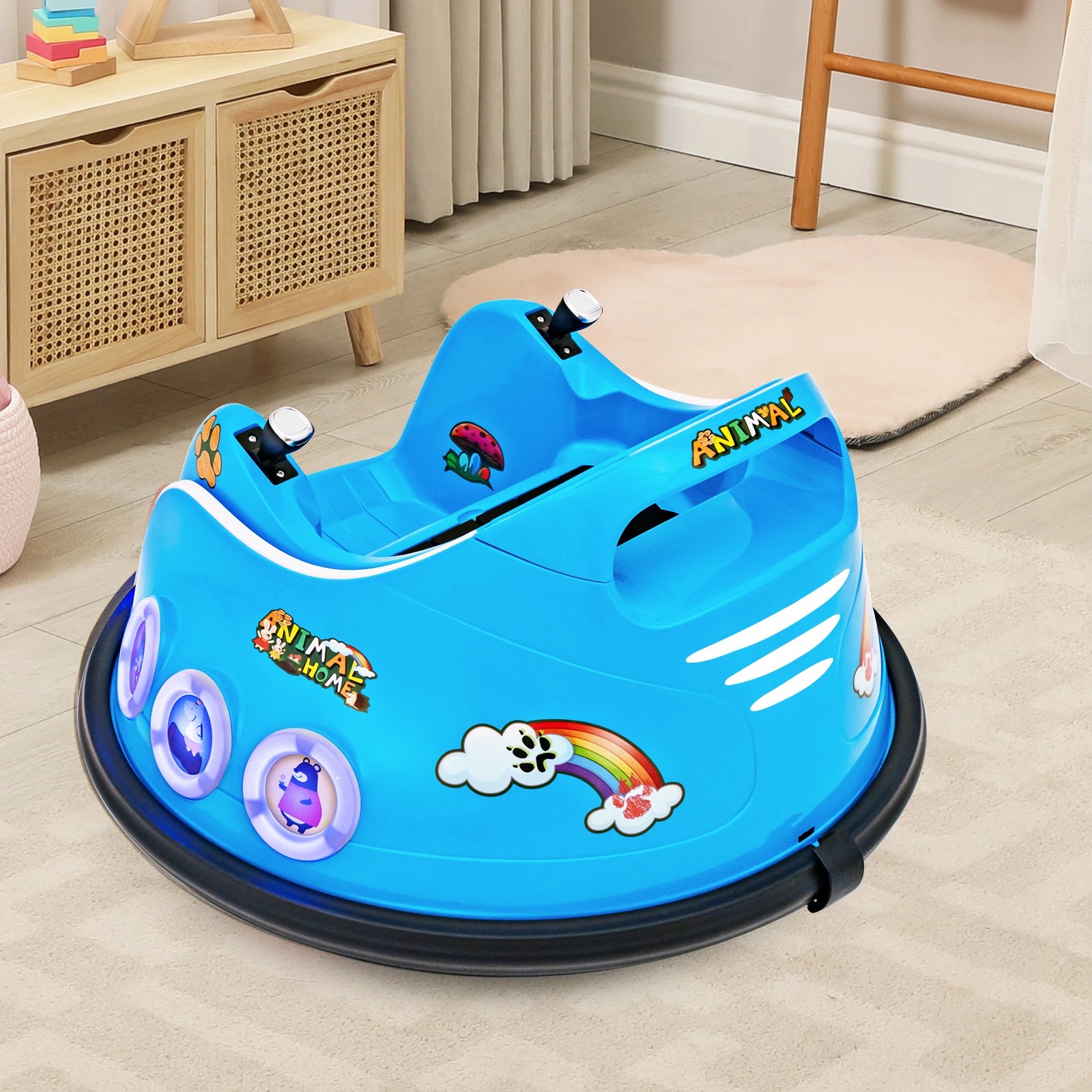 5 Costway Electric Kids Ride On Bumper Car w/Bluetooth - Blue, 5 of 5