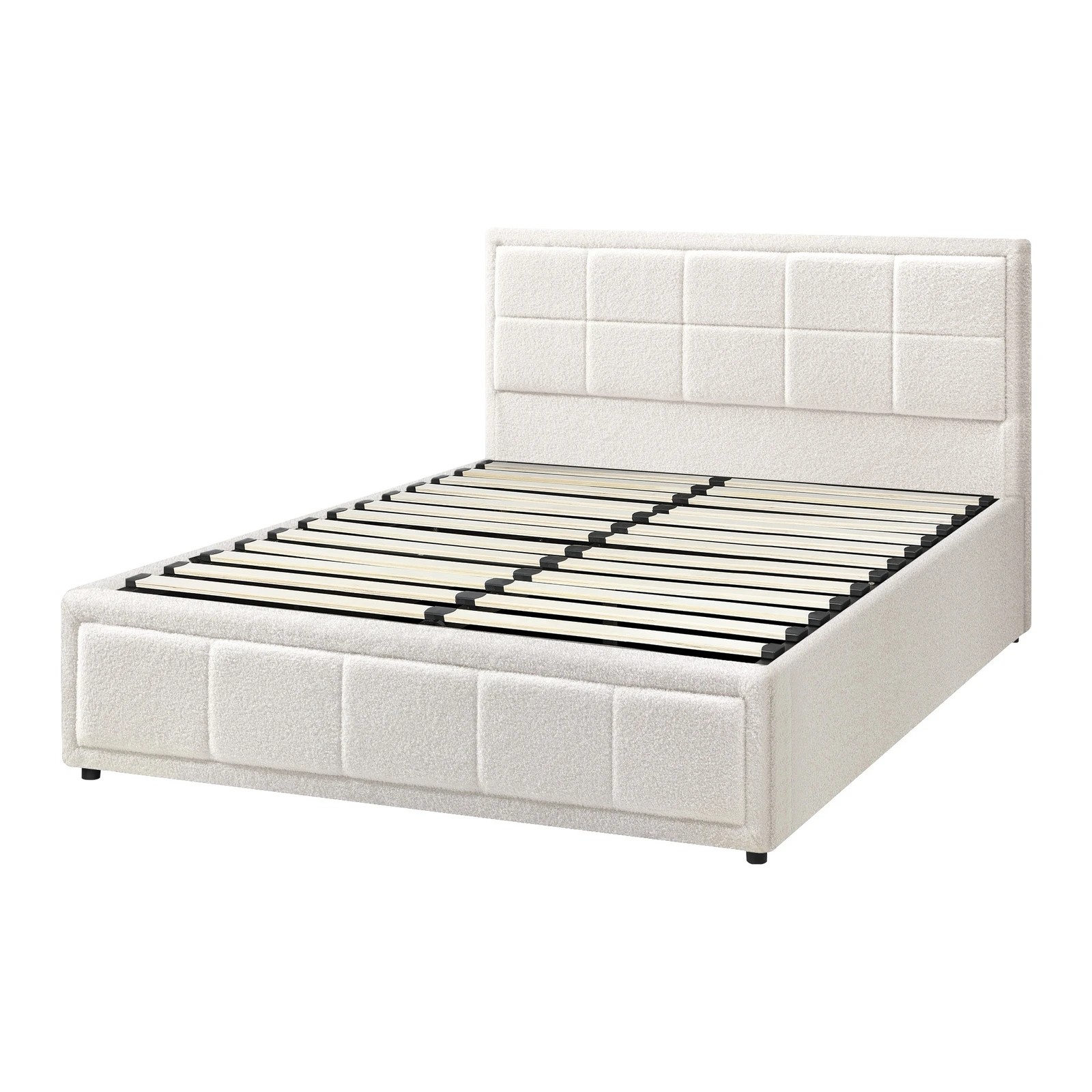9 Oikiture Double Bed Frame Gas Lift Storage Base Boucle Fabric
 - White, 9 of 10