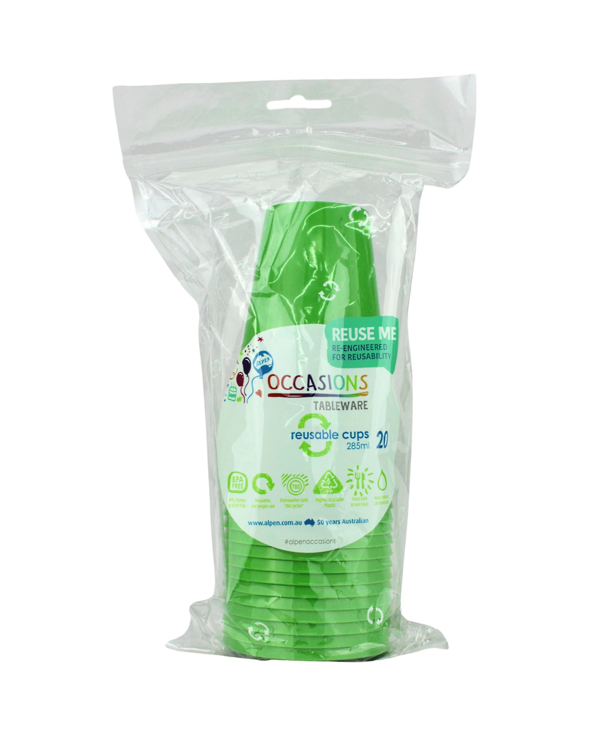 2 Alpen Reusable Cups 285ml Pack of 20 - Lime - Lime Green, 2 of 3