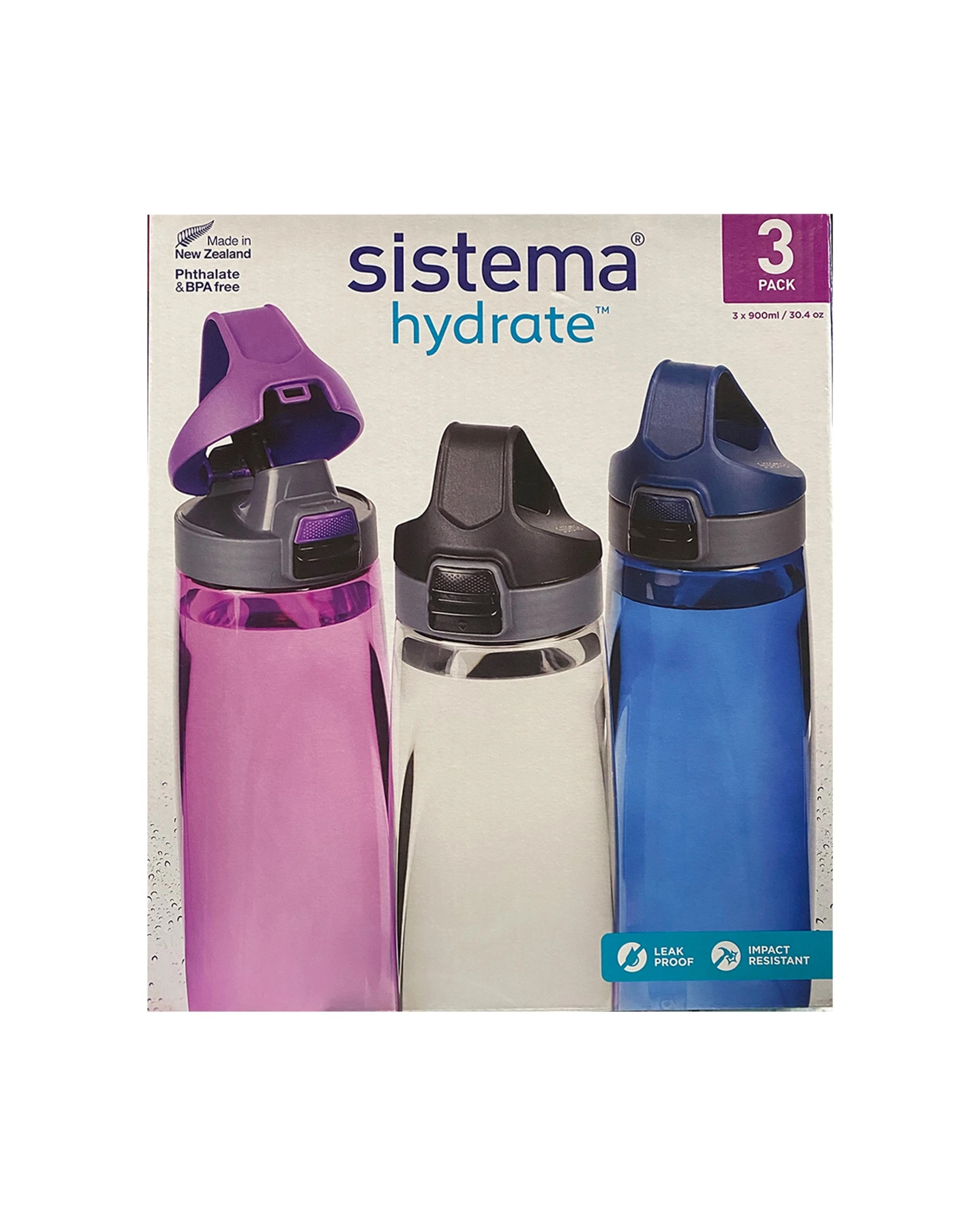3 Sistema Hydrate Adventum 900ml 3pc Leak Proof Flip Top Carry Handle Water Bottle - Assorted, 3 of 3