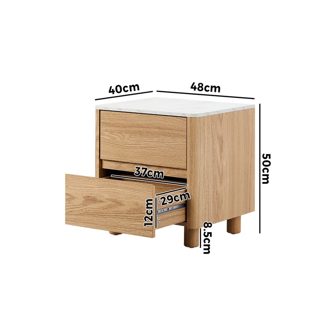 10 Oikiture Bedside Table 2 Drawers Nightstand Faux Marble Top
 - Natural, 10 of 10