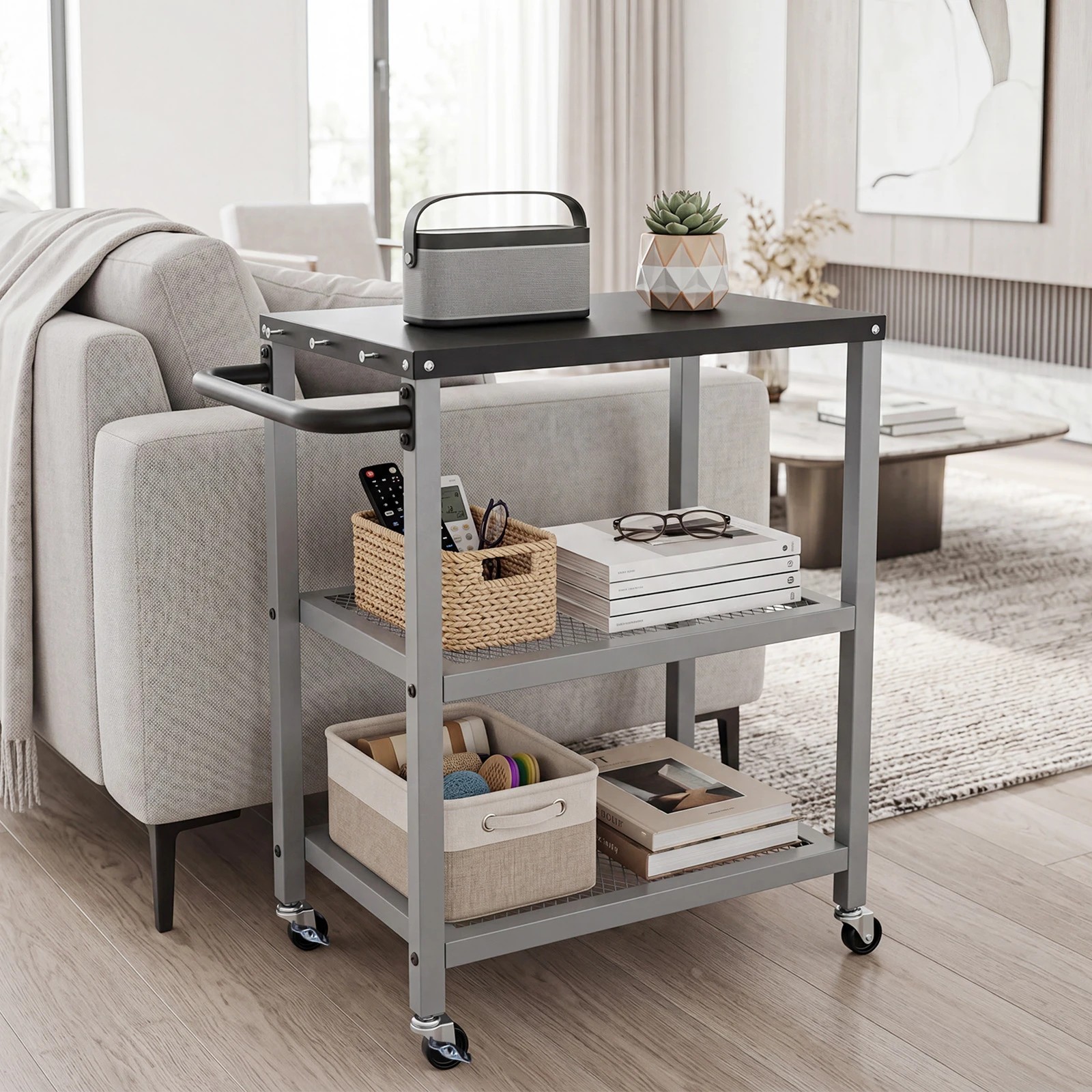 4 Costway 3-Tier Dining Cart Table Kitchen Serving Cart Mobile Food Prep Trolley - Silver, 4 of 4
