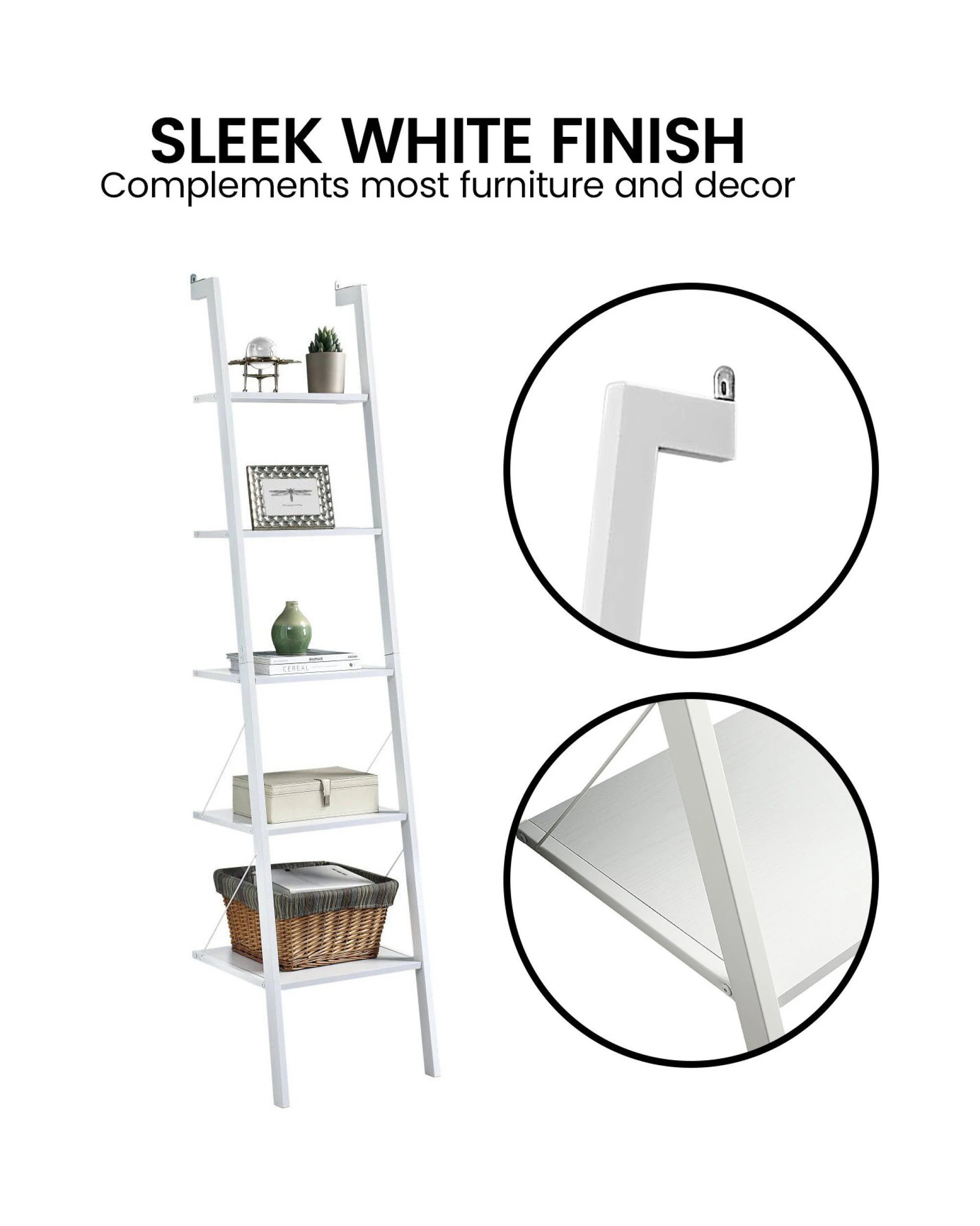 9 Sarantino Amelia 5-tier Ladder Shelf In White, 9 of 10