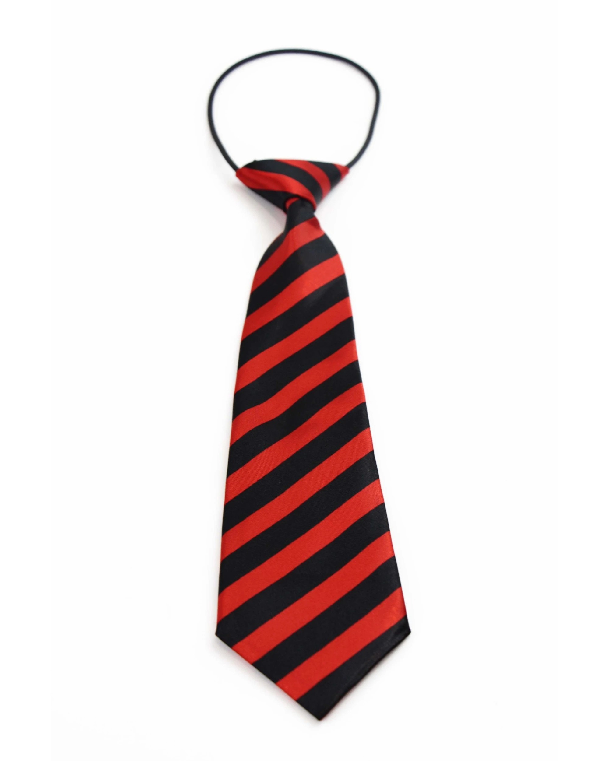 2 Zasel Kids Boys Red & Black Patterned Elastic Neck Tie - Diagonal Stripe, 2 of 2