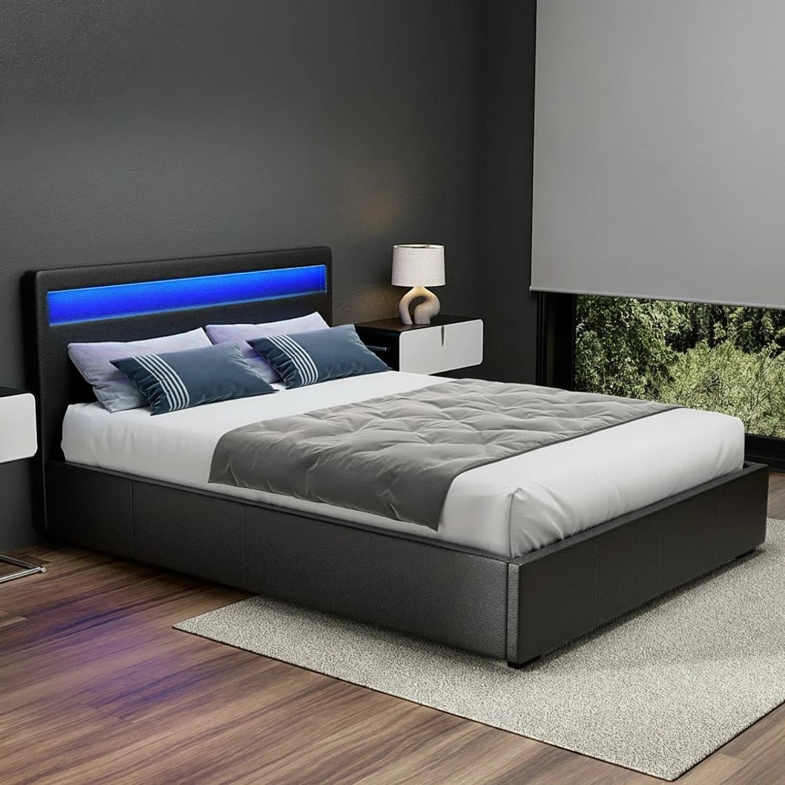 5 Artiss Bed Frame Double Size LED Gas Lift  COLE - Black, 5 of 10