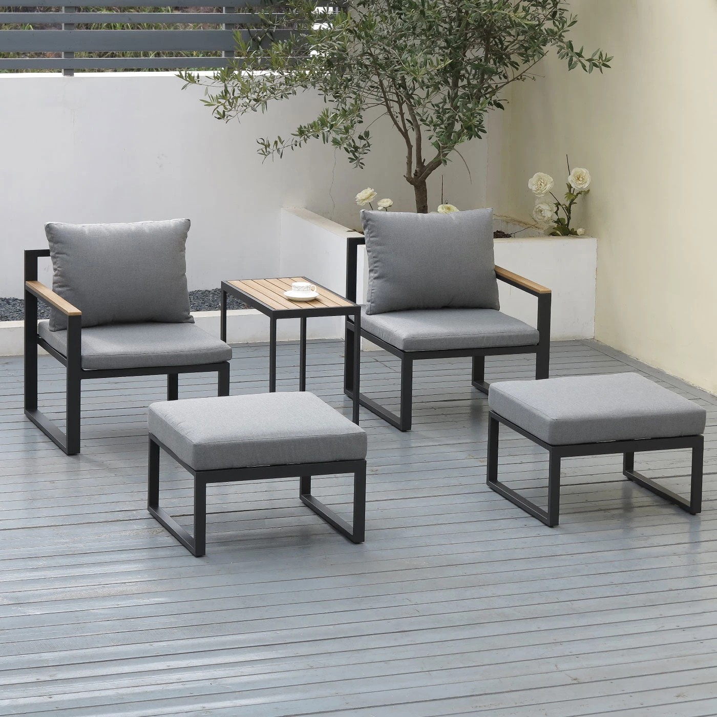 1 Moda Living Sunbury 5-Piece Outdoor Armchair Sofa Set with Stools and Table - Charcoal, 1 of 9