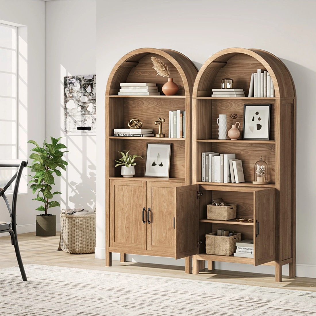 3 Oikiture Arched Bookshelf Display Shelf Bookcase Bookshelves Storage Cabinet
 - natural, 3 of 10