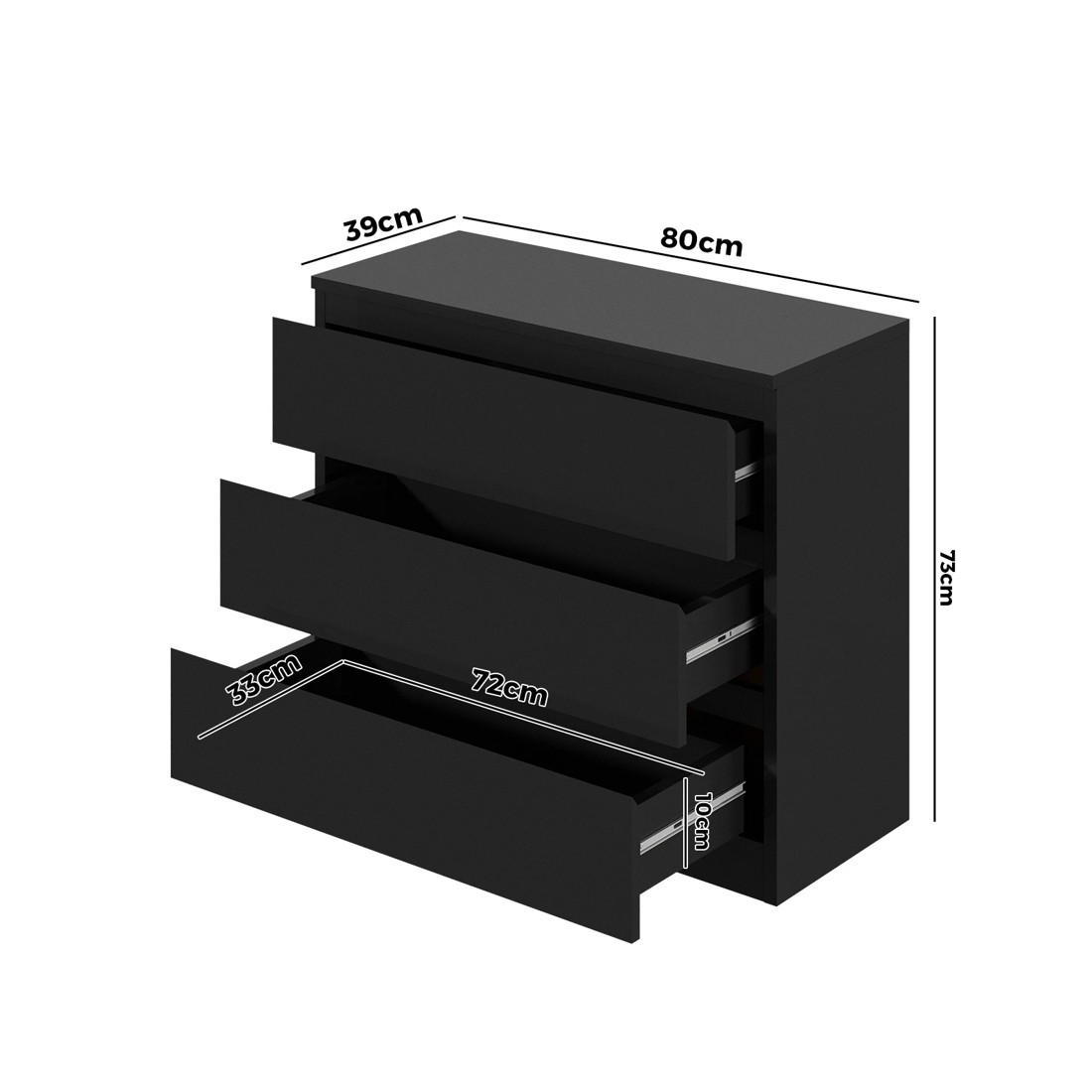 10 Oikiture 3 Chest Of Drawers Lowboy Dresser Table Storage Cabinet Bedroom
 - Black, 10 of 10