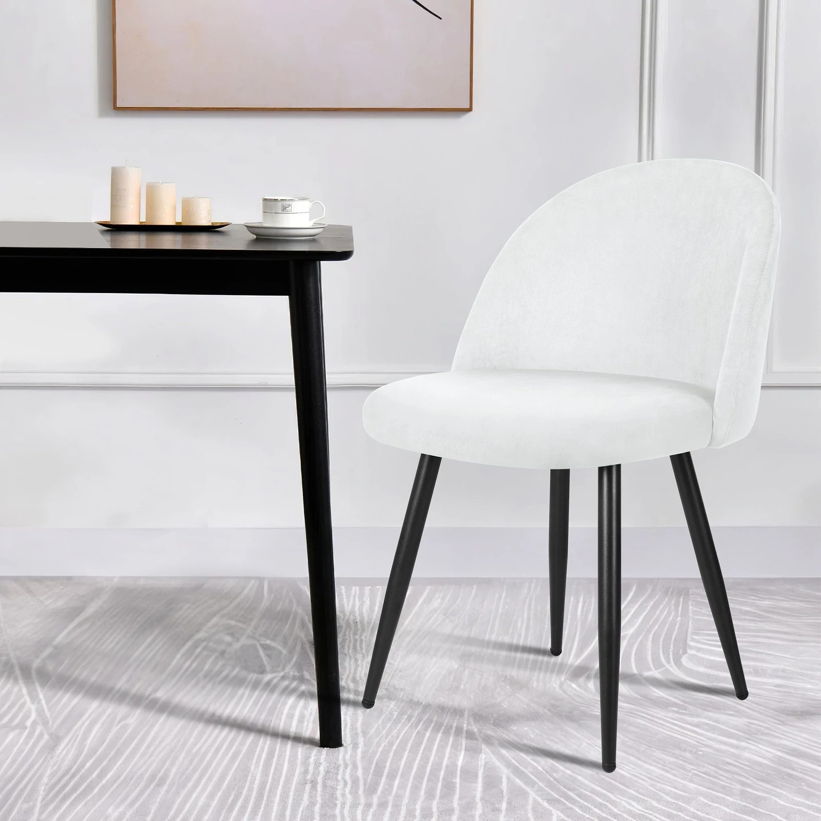 8 Alfordson 2x Dining Chairs Kitchen Accent Lounge Seat Metal Velvet - White, 8 of 9