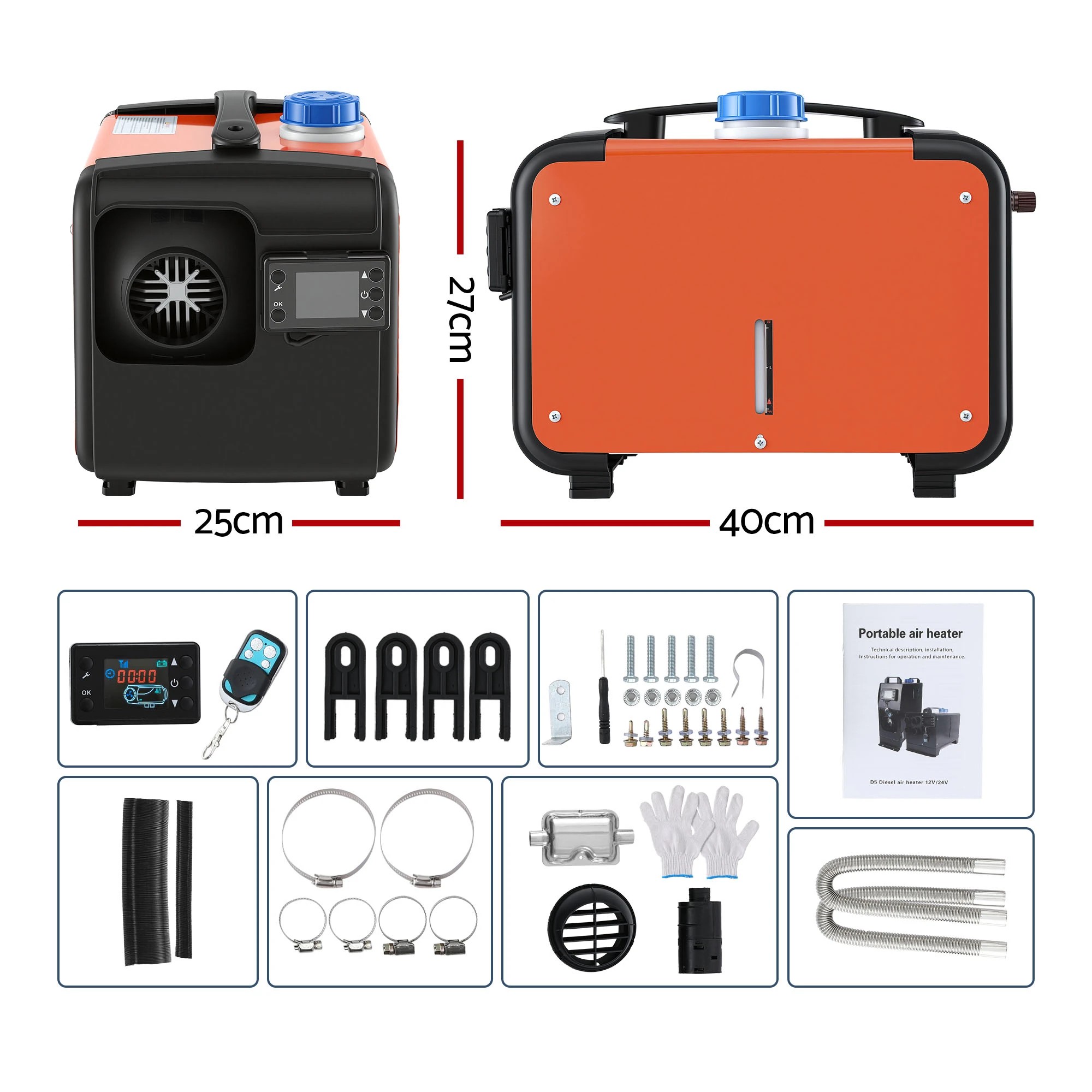 2 Giantz Diesel Air Heater All-in-one 12/24V 5KW LCD Remote Control for Car RV - Orange, 2 of 2