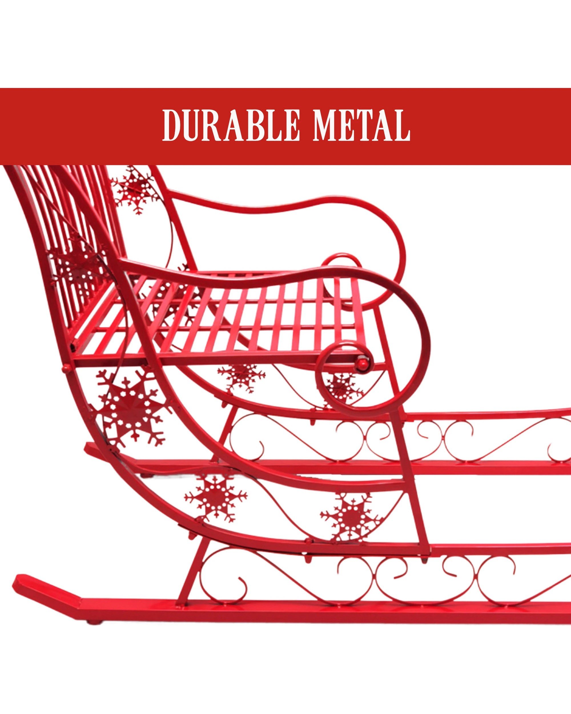 5 Christabelle Christmas Sleigh With Red Finish- Metal 150cm, 5 of 6