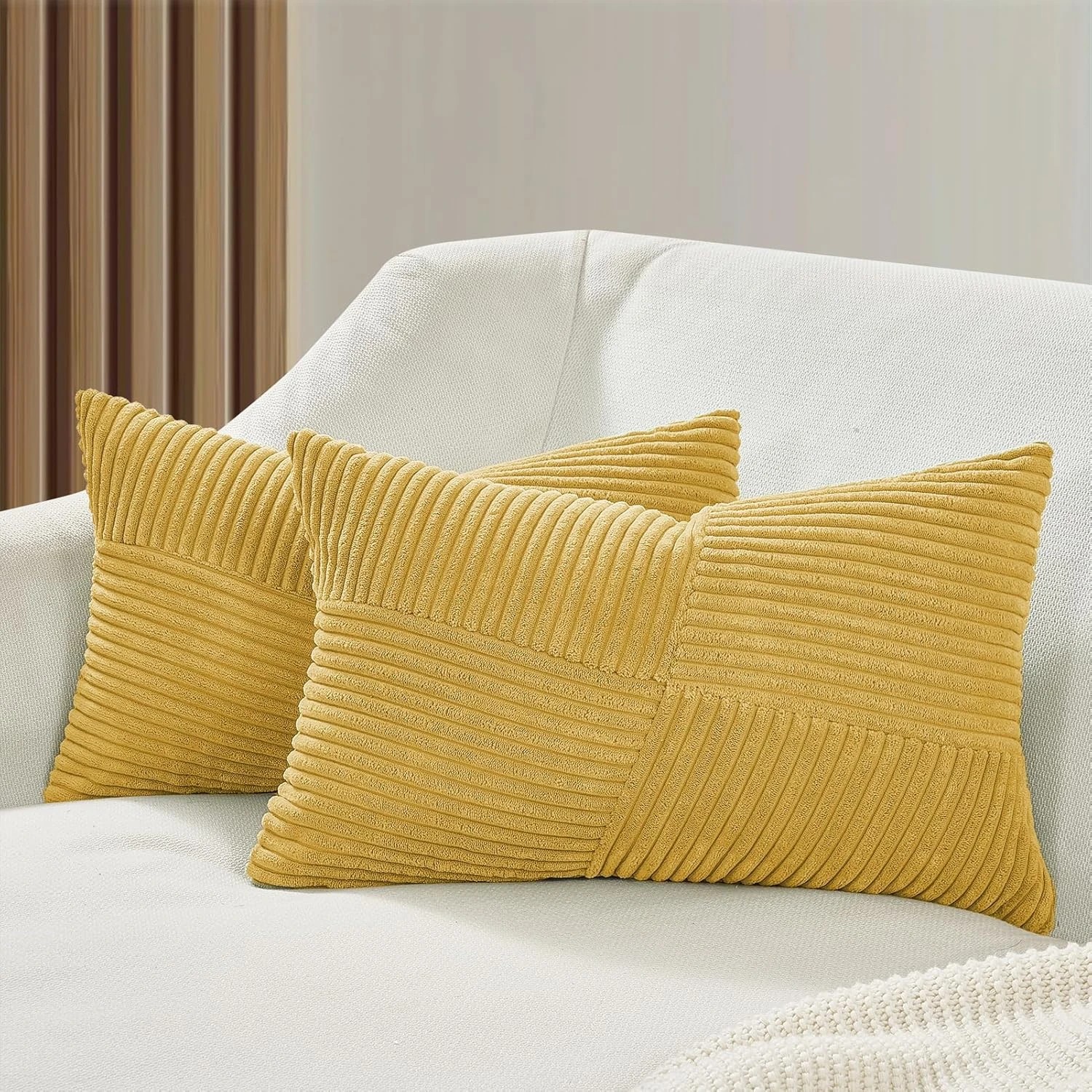 1 Gioia Casa 2-Pack Corduroy Windmill Inspired Cushion Covers 30x50cm - Yellow, 1 of 2