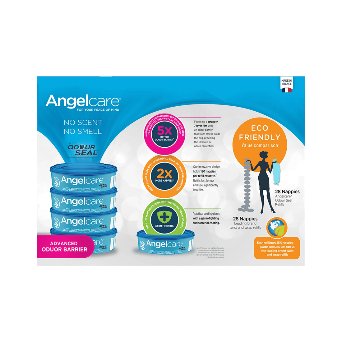 4 Angelcare Odour Seal Nappy Disposal System With 4 Refills 38 Nappy Capacity - Hygienic Bin One Handed Use
 - White, 4 of 6