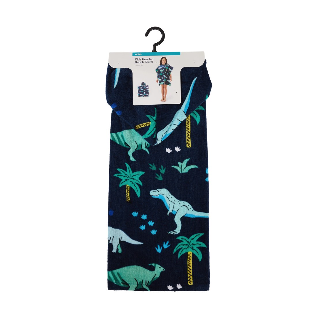 5 Kids Hooded Cotton Beach Towel - Dino, 5 of 5