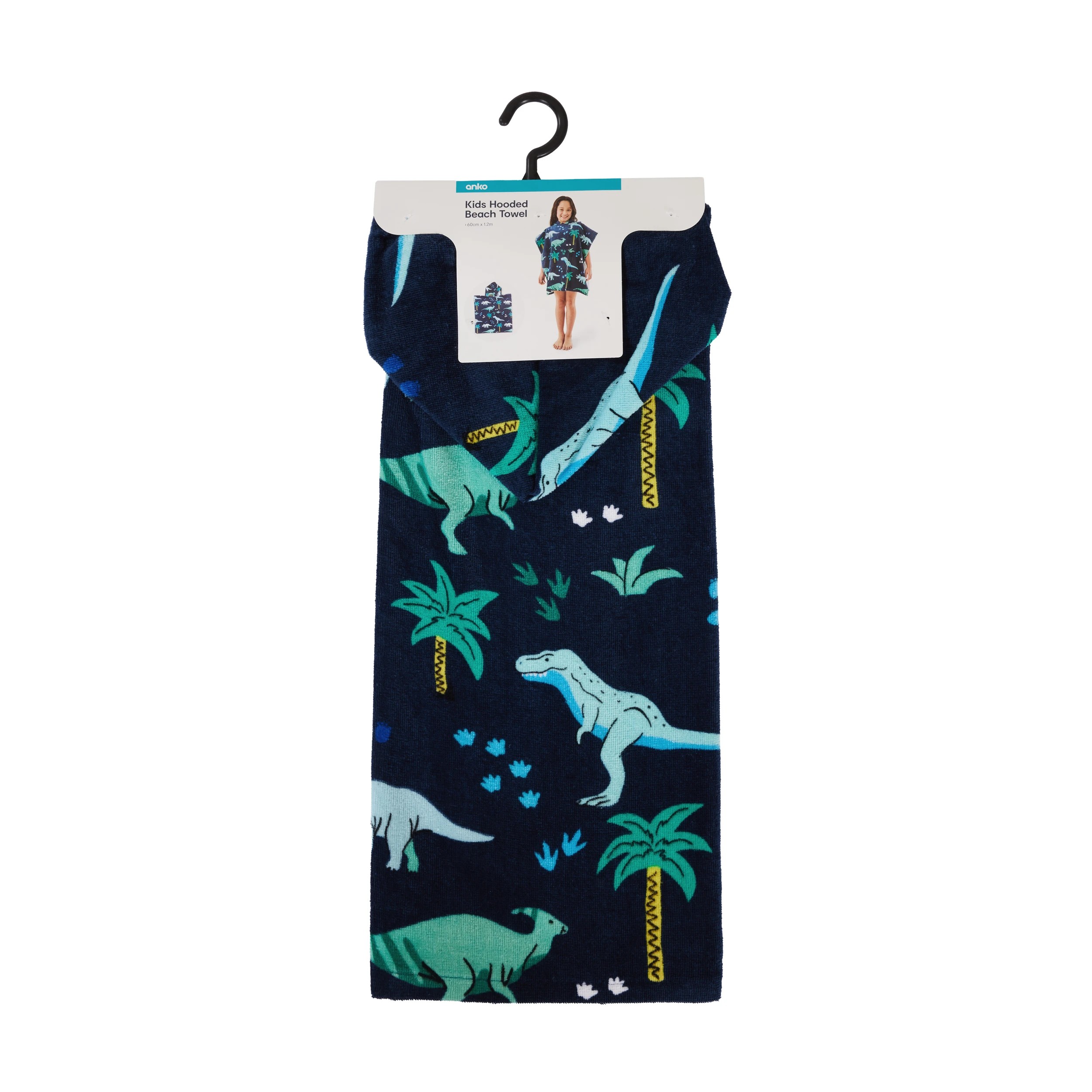 5 Kids Hooded Cotton Beach Towel - Dino, 5 of 5