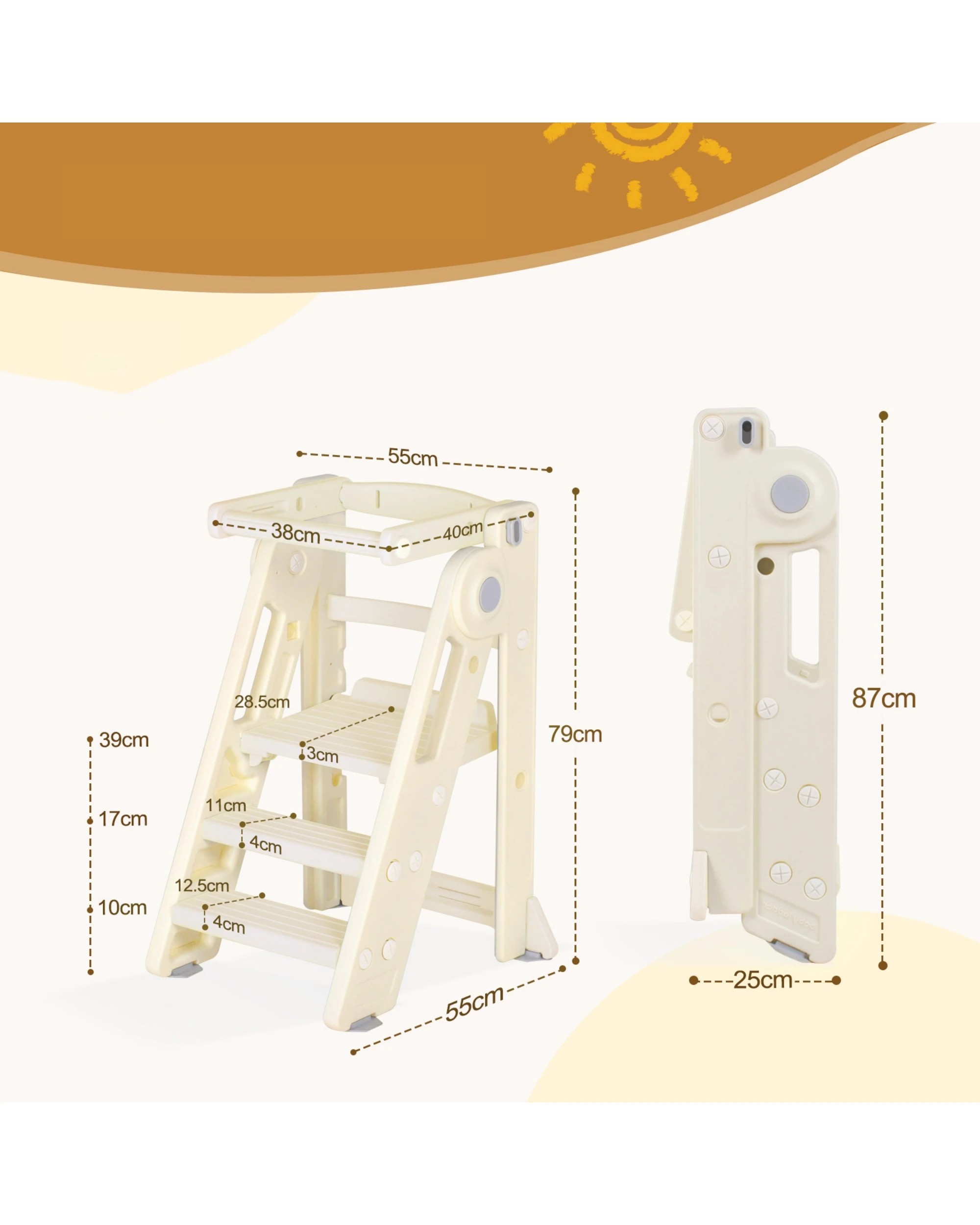 10 Advwin Foldable Kids Step Stool Adjustable Standing Tower Kitchen Helper with Safety Rail, 10 of 10