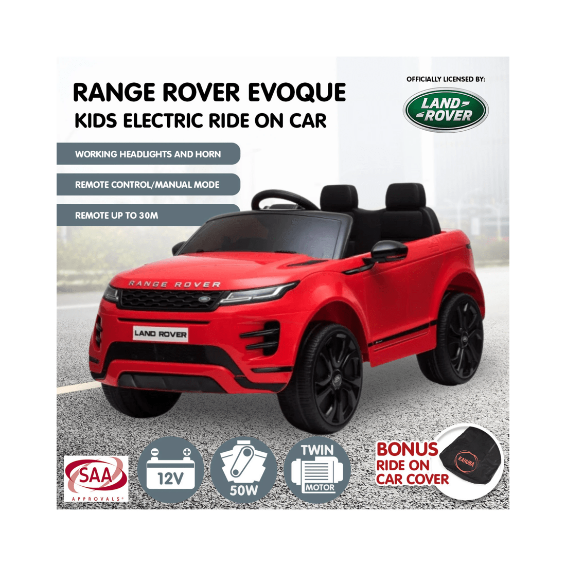 5 Kahuna Land Rover Licensed Kids Electric Ride On Car Remote Control - Red, 5 of 10