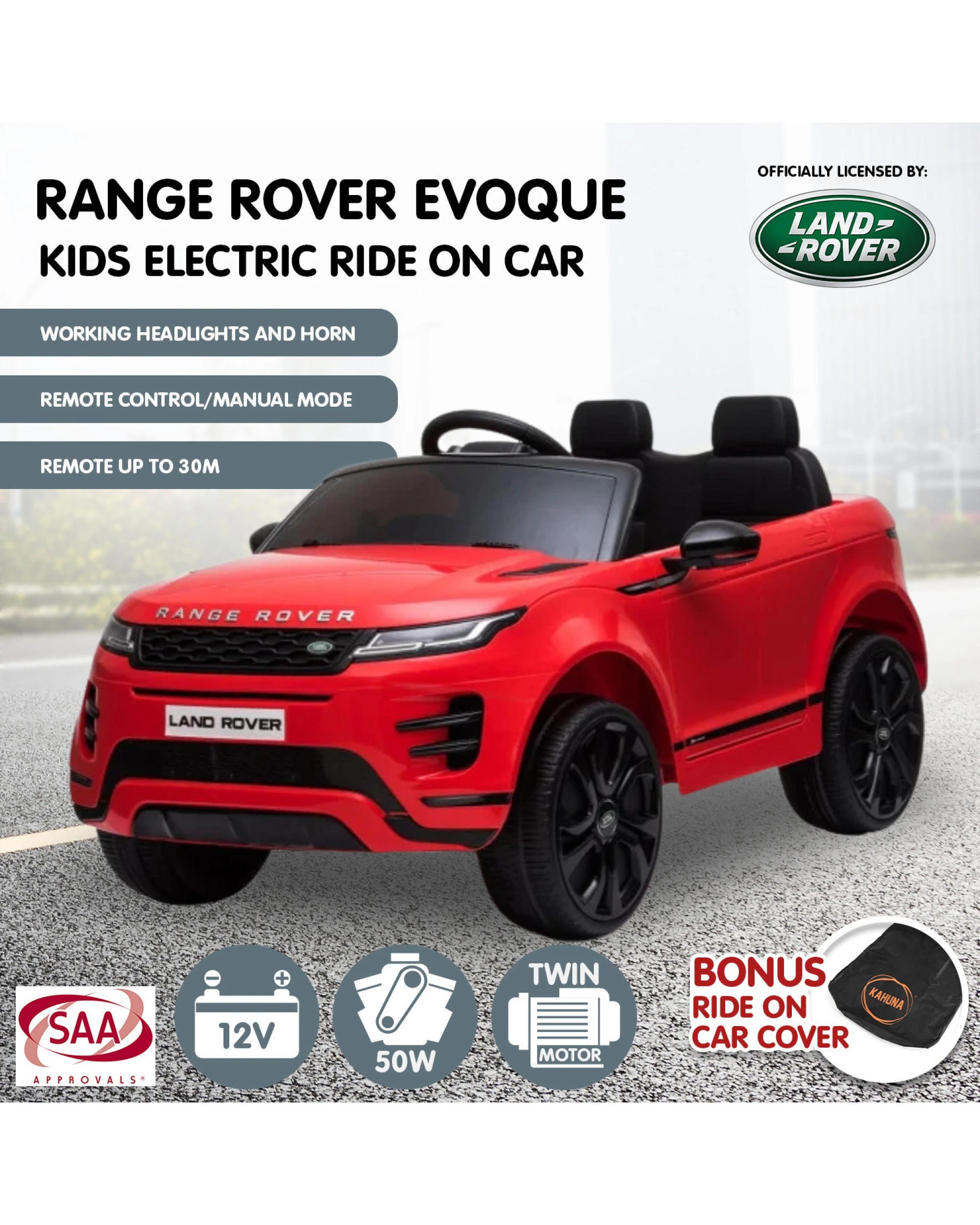 5 Kahuna Land Rover Licensed Kids Electric Ride On Car Remote Control - Red, 5 of 10
