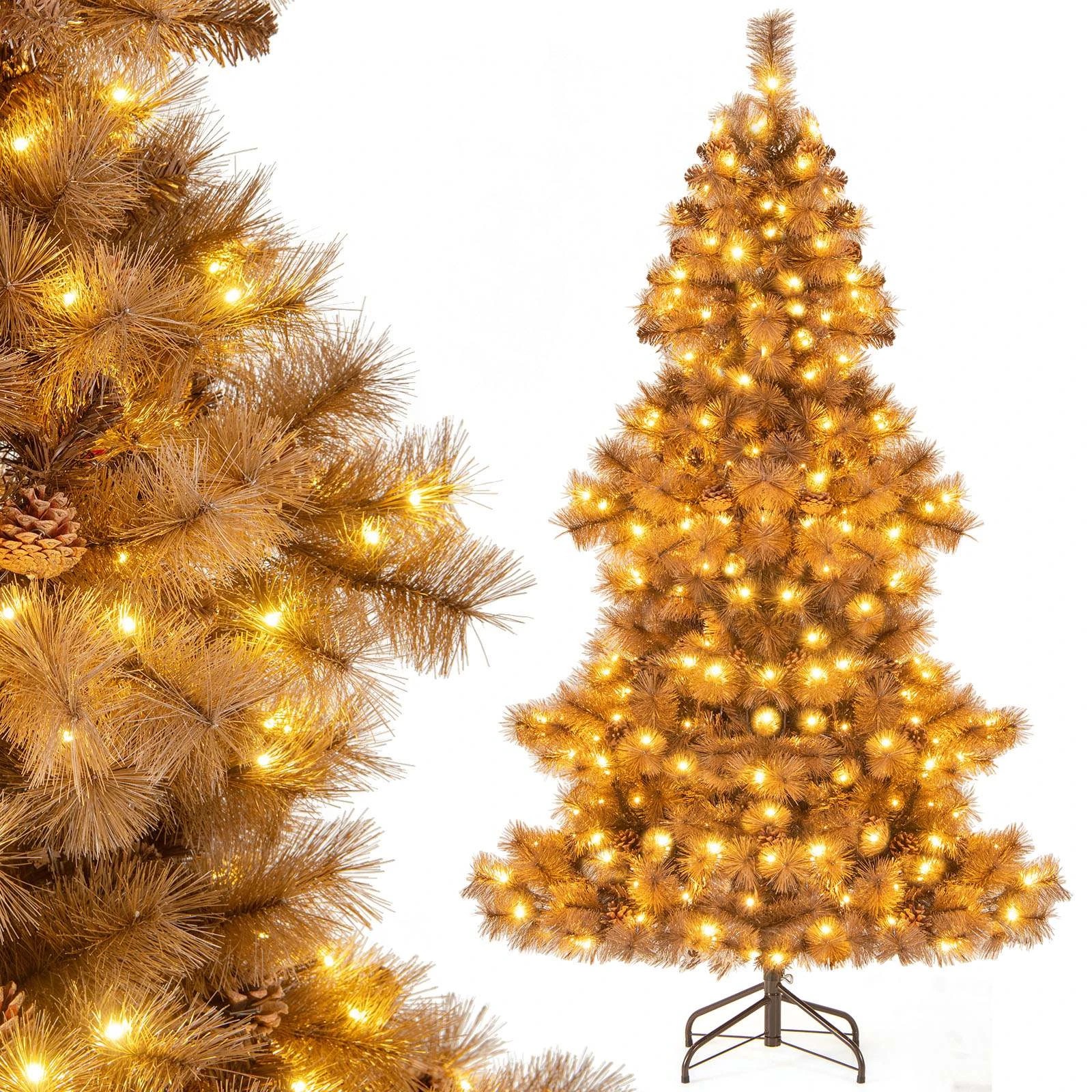 1 Costway 1.8M Christmas Tree 52 Natural Pine Cones Needles LED Light, 1 of 1