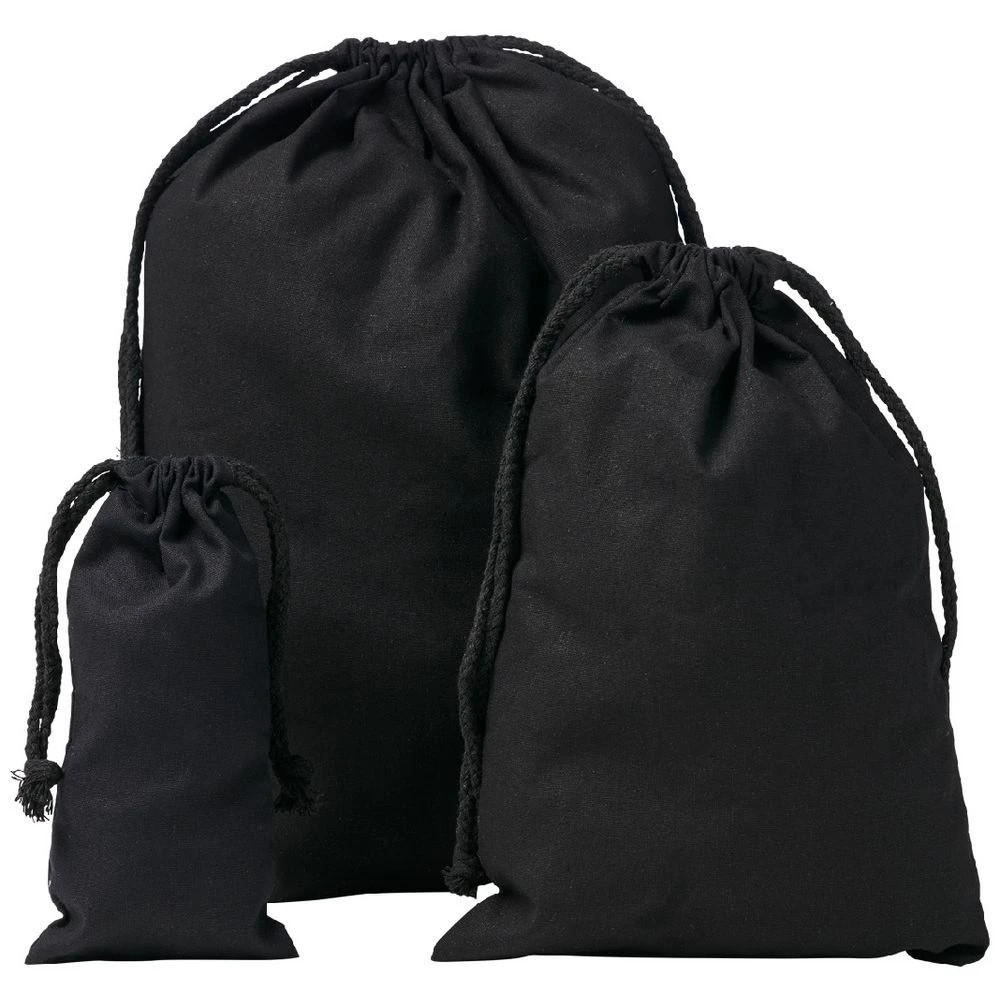 3 J.Burrows Calico Drawstring Bag 10 x 20cm Black 10 Pack, 3 of 3