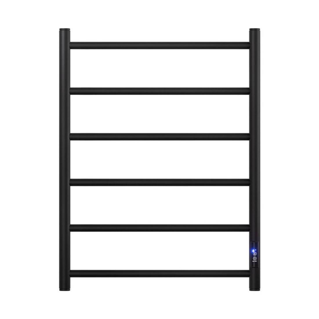 3 Devanti Heated Towel Rail 6 Round Bars  with Timer Electric Heater Warmer Rack - Black, 3 of 6