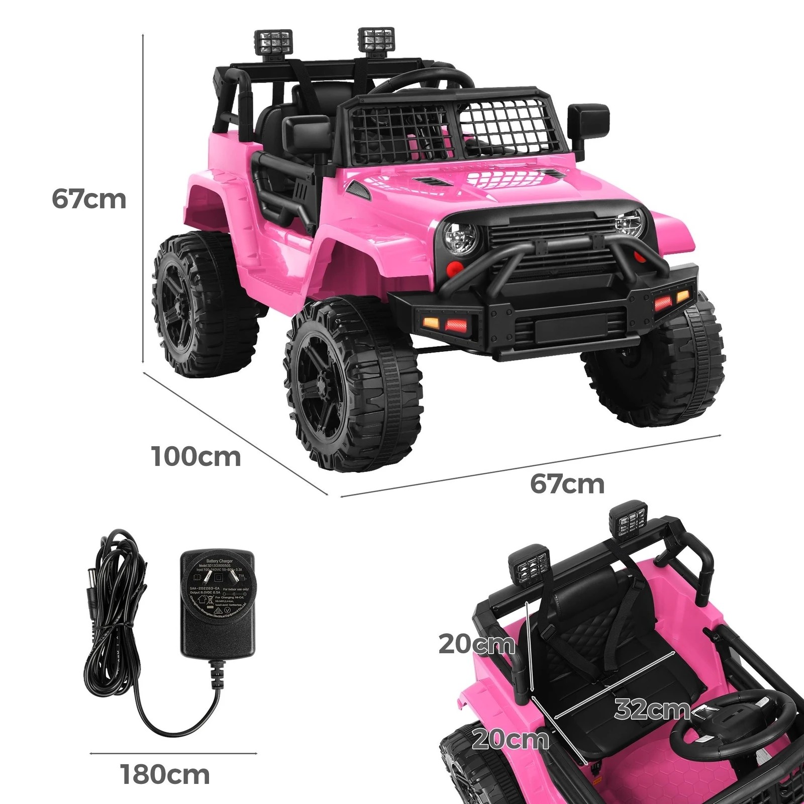 2 Alfordson Kids Ride On Car Toy Jeep Electric 12V 70W Motors R/C LED Lights - Pink, 2 of 10