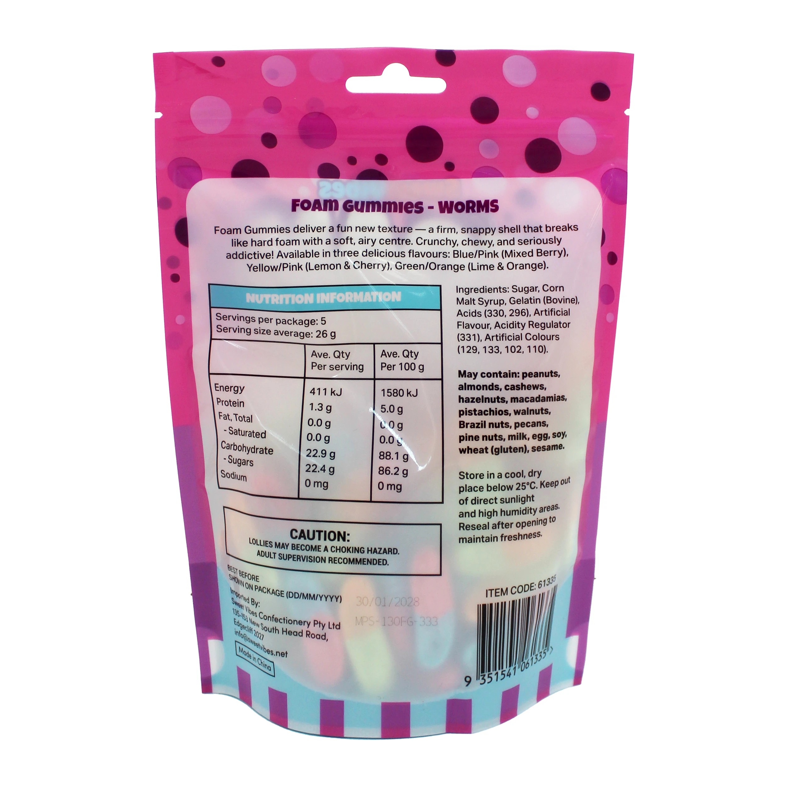2 Sweet Vibes Foam Gummies 130g - Worms, 2 of 4