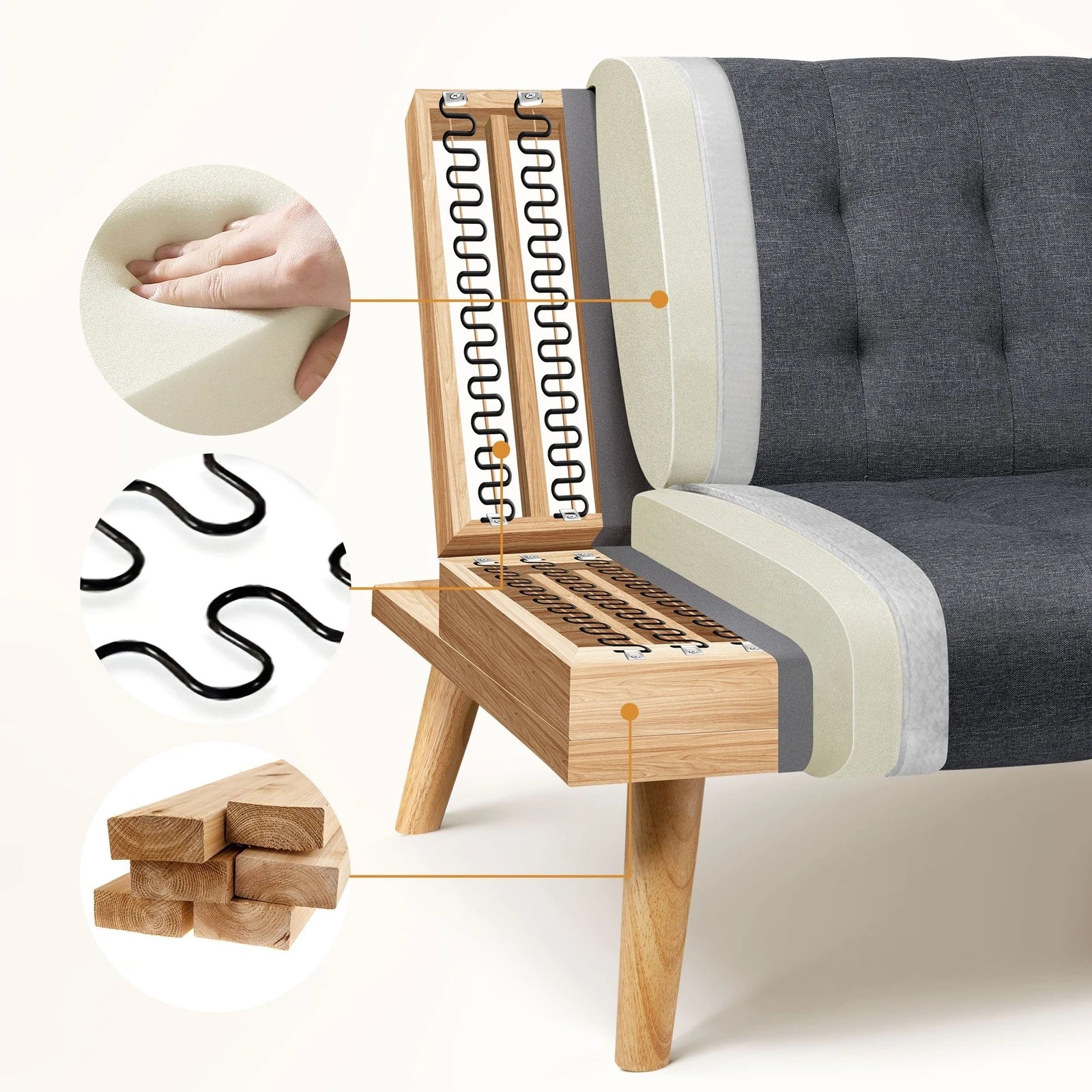 8 Alfordson Sofa Bed Lounge Chair Couch Single Seater Recliner Fabric - Grey, 8 of 10