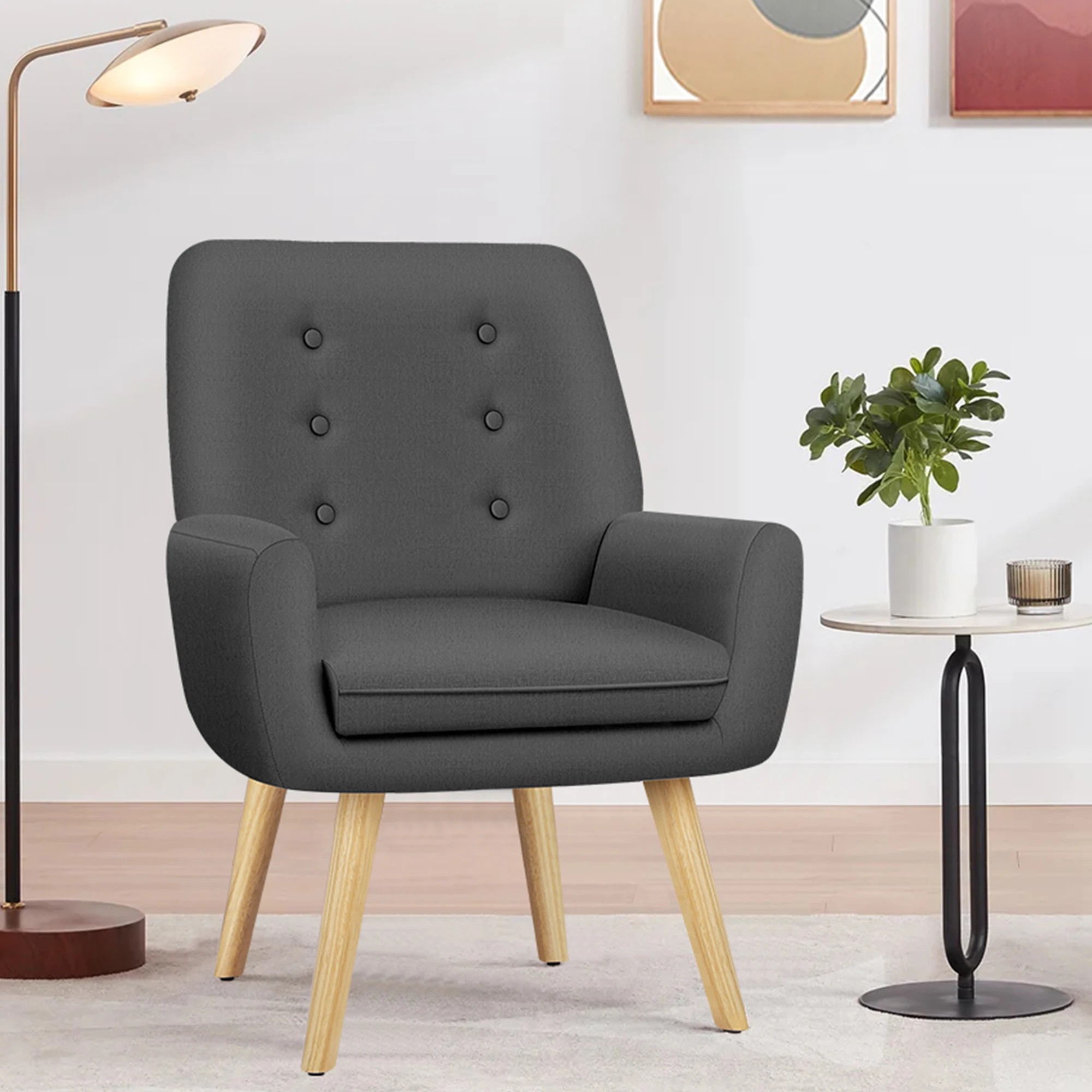 3 Alfordson Armchair Lounge Chair Tub Accent Chairs Fabric Couch Sofa - Grey, 3 of 9