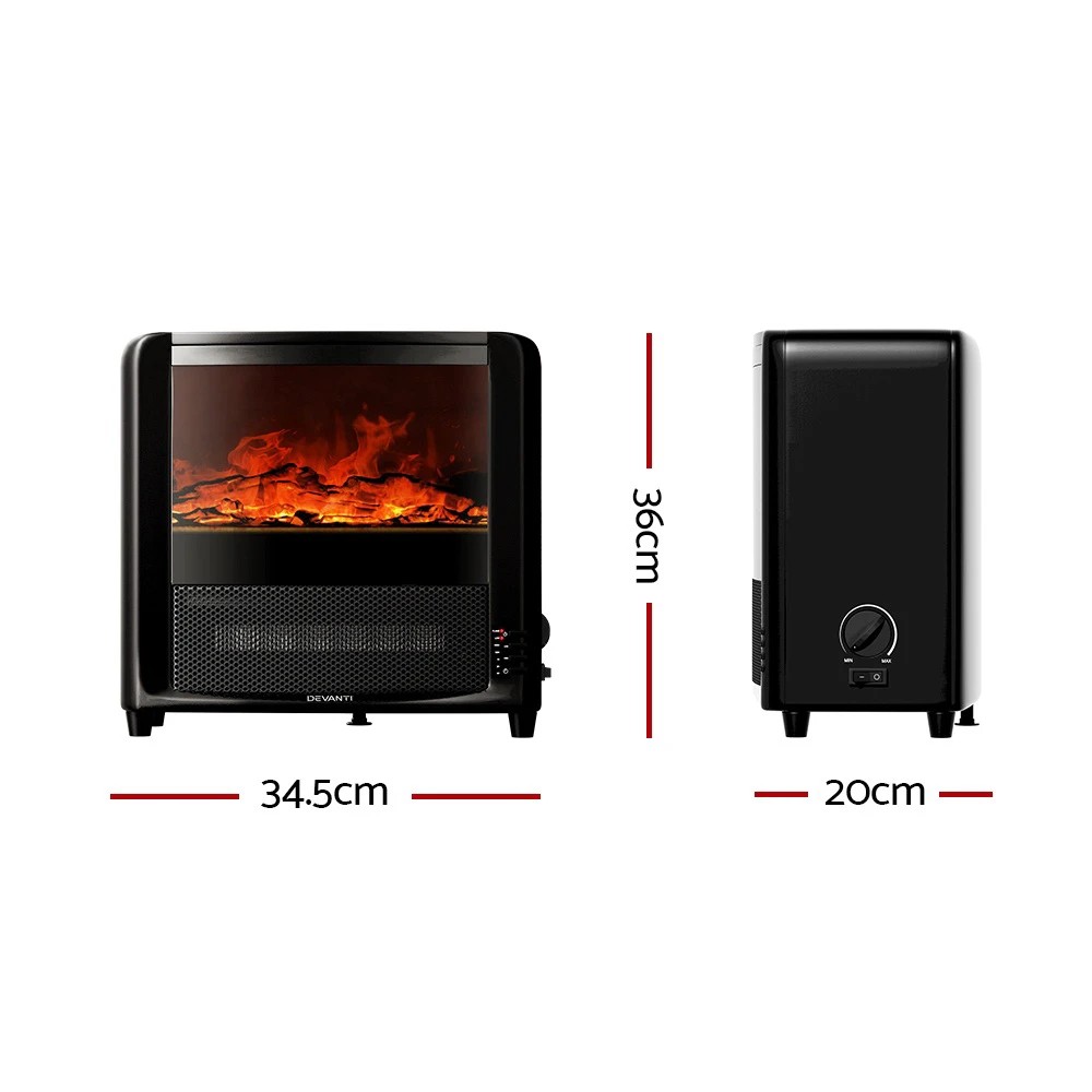 2 Devanti Electric Fireplace Fire Heaters 2000W - Black, 2 of 7
