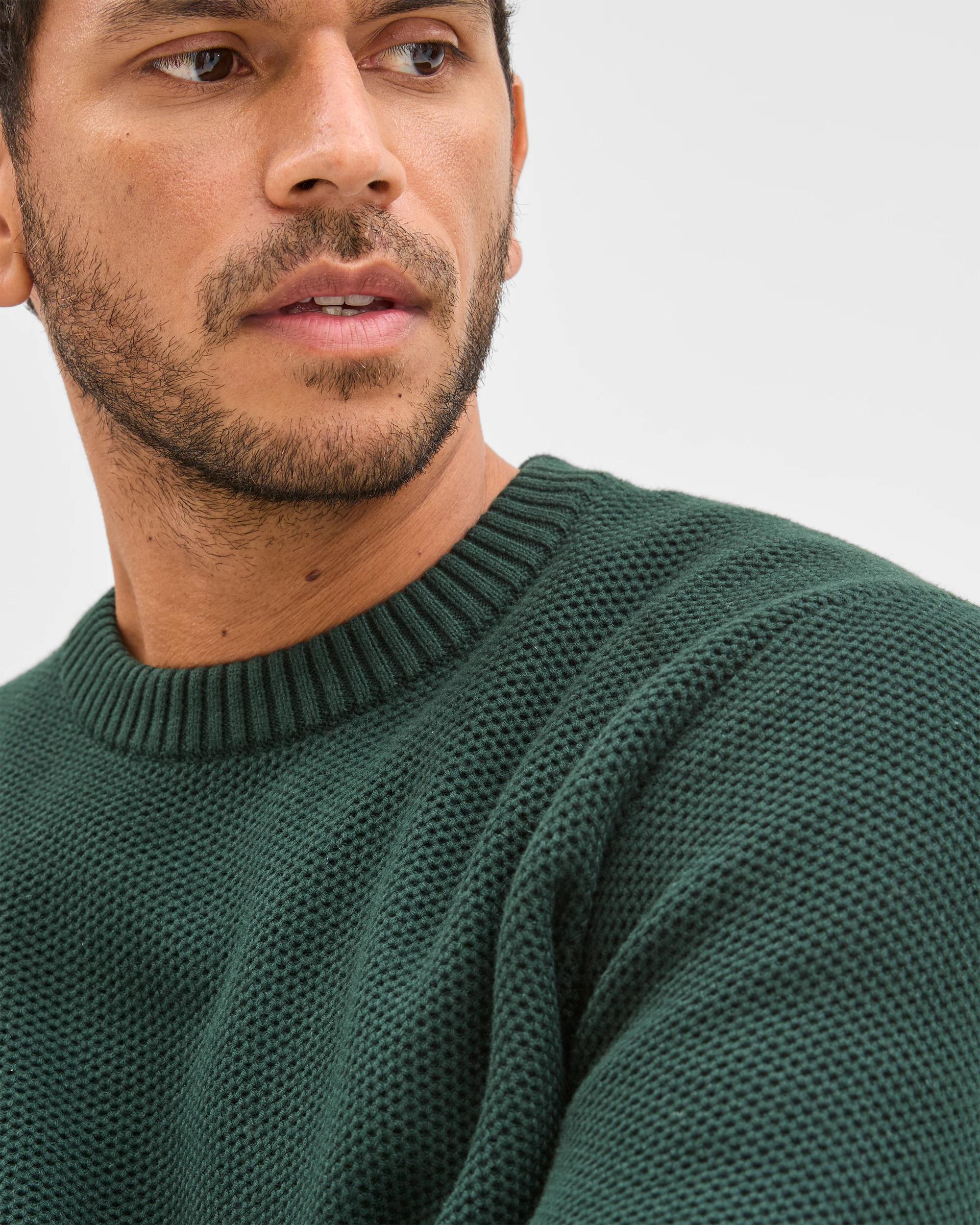6 Target Man Australian Cotton Midweight Honeycomb Knit Jumper DARK GREEN, 6 of 6