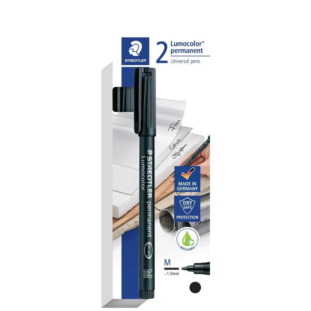 1 Staedtler Lumocolor 317 Permanent Marker Pen Black 2 Pack, 1 of 10